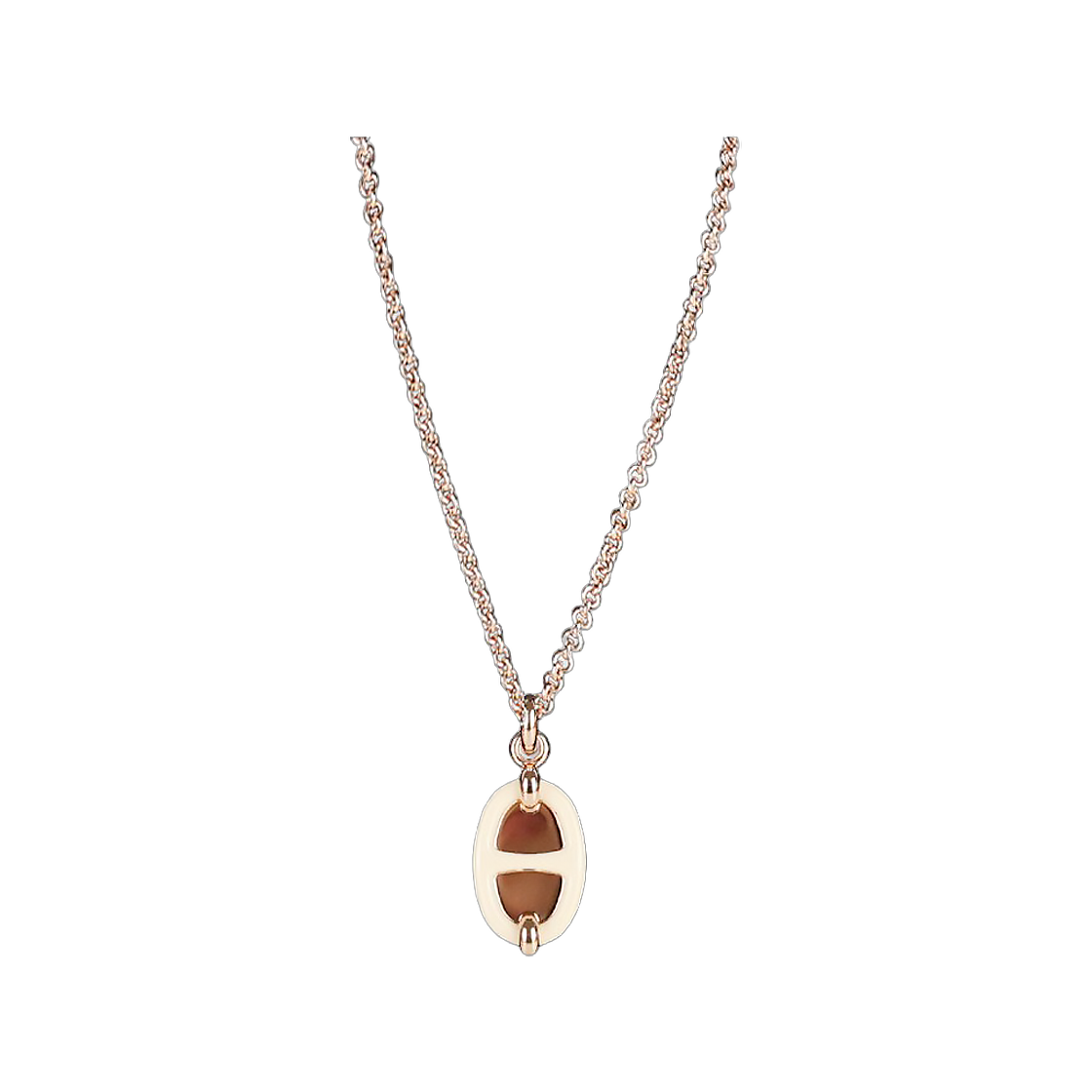ITVG8EH7NIP5 Hermes Mini Maillon Pendant Necklace in Cream Rose Gold