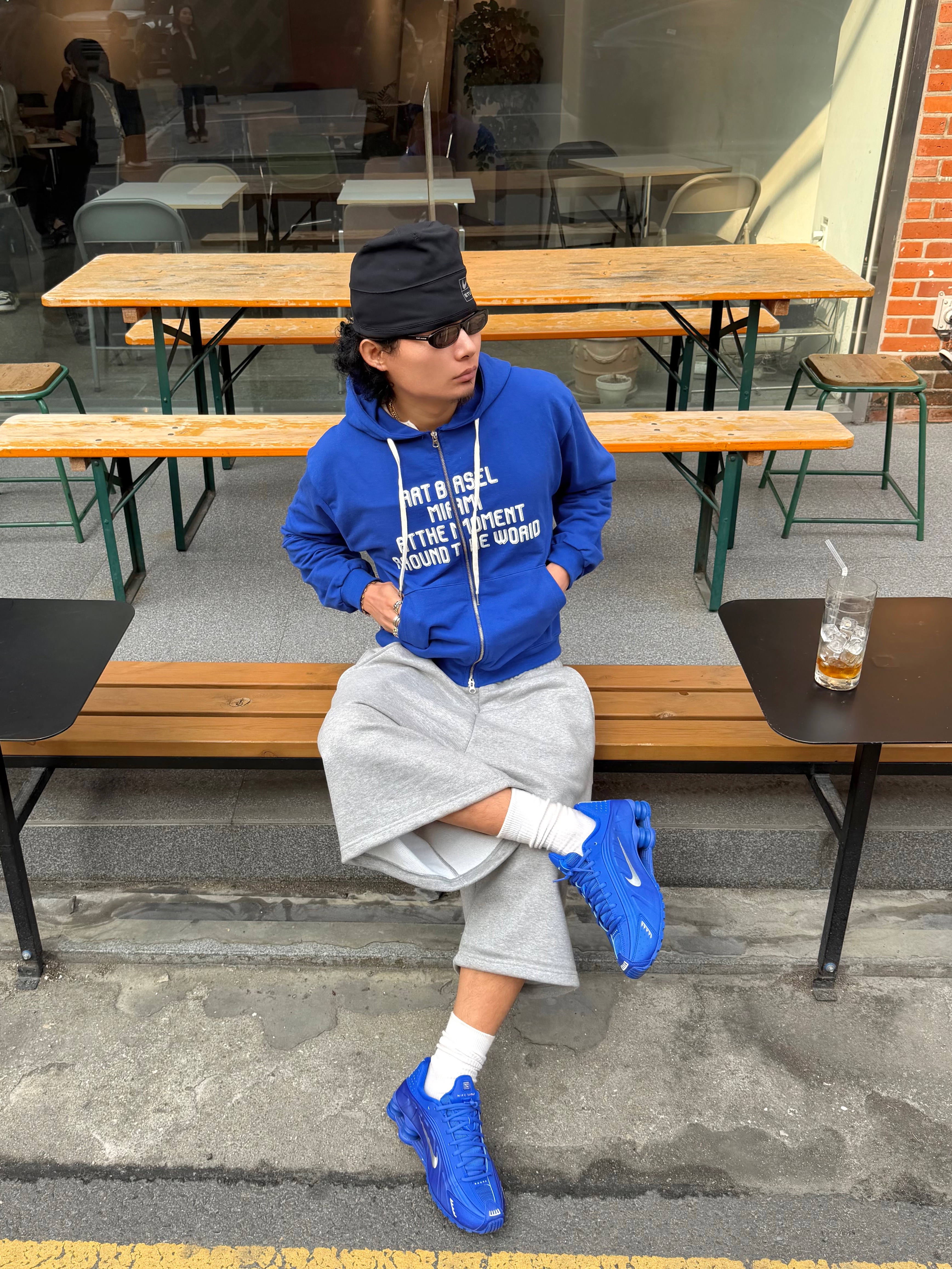 (W) Nike Shox R4 Racer Blue and Metallic Silver, Nike x Stussy Skull Cap Black 착용 스타일 - 5