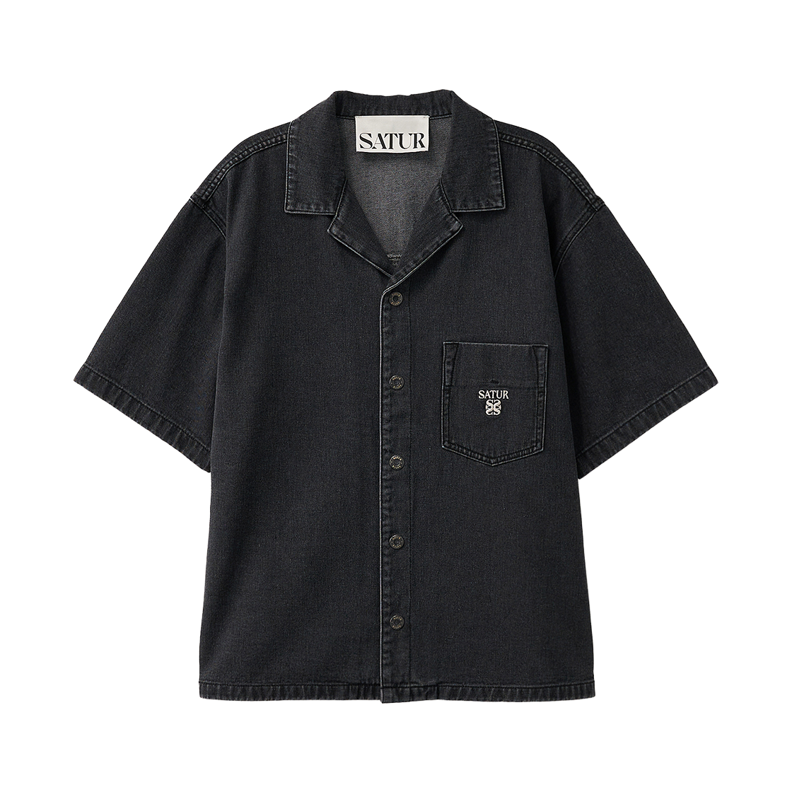 세터 오픈 칼라 하프 데님 셔츠 블랙(SATUR Open Collar Half Denim Shirt Black)