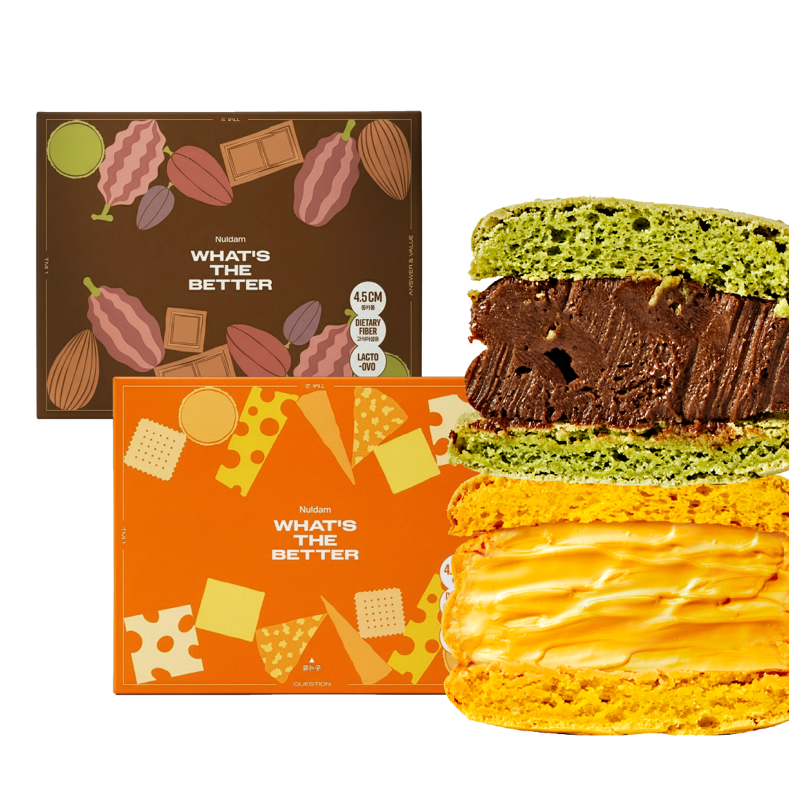 널담 황치즈,리얼 초코 컬렉션 뚱카롱 4구 2박스 (2가지맛, 개당 50g)(Nuldam Thick-Filled Macaron Set (Yellow Cheese & Real Chocolate))