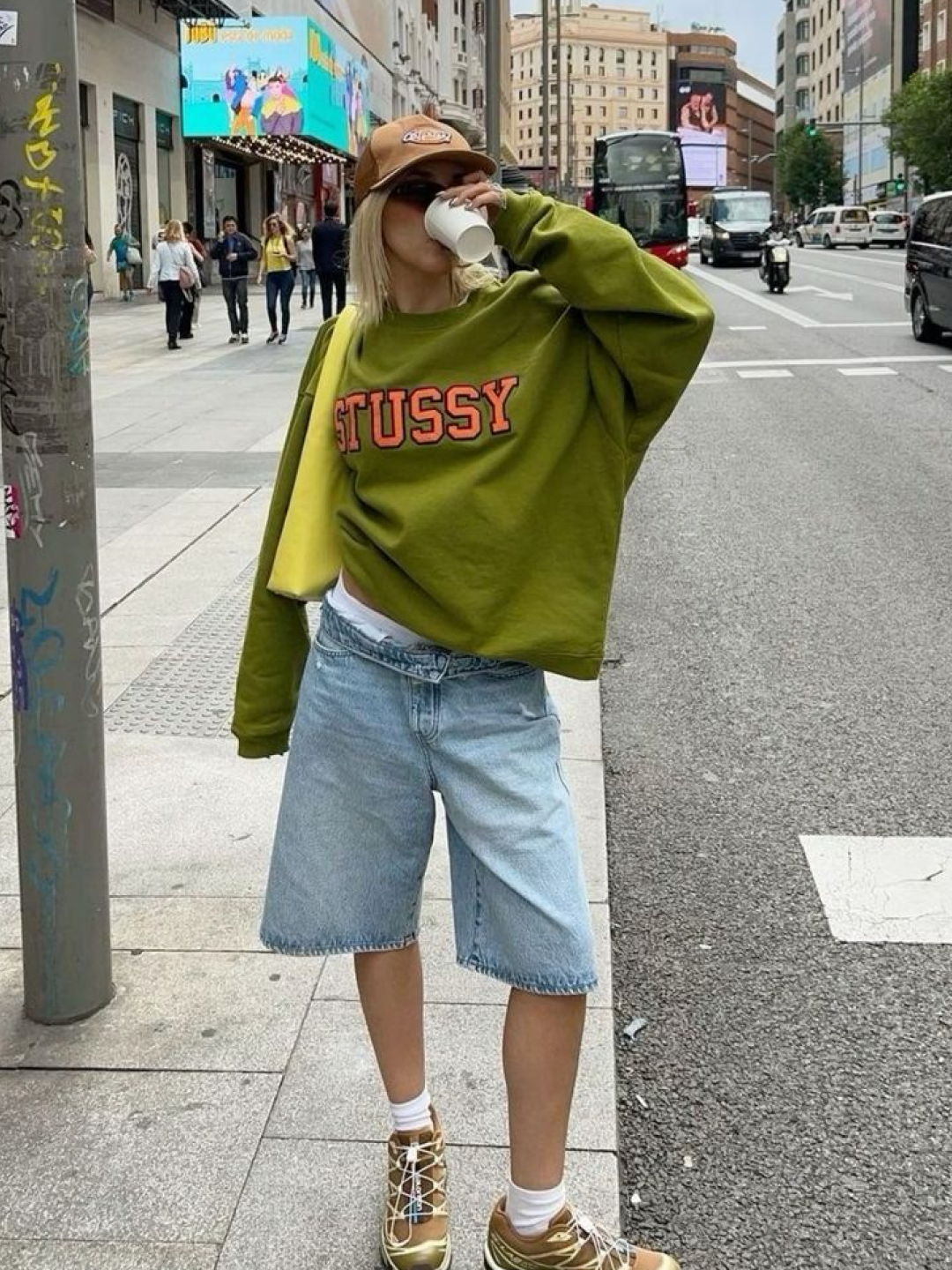 Stussy Dice Pigment Dyed Crew Natural, Stussy Relaxed Oversized Crew Green 착용 스타일 - 2