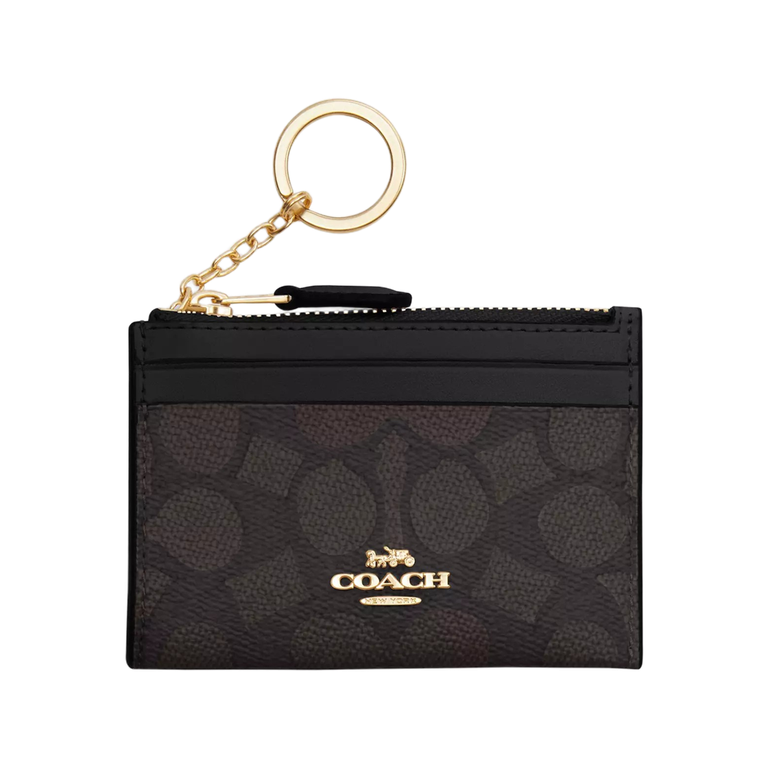 코치 시그니처 캔버스 미니 스키니 ID 케이스 이미테이션 골드 블랙 월넛(Coach Mini Skinny ID Case in Signature Canvas Imitation Gold Black)
