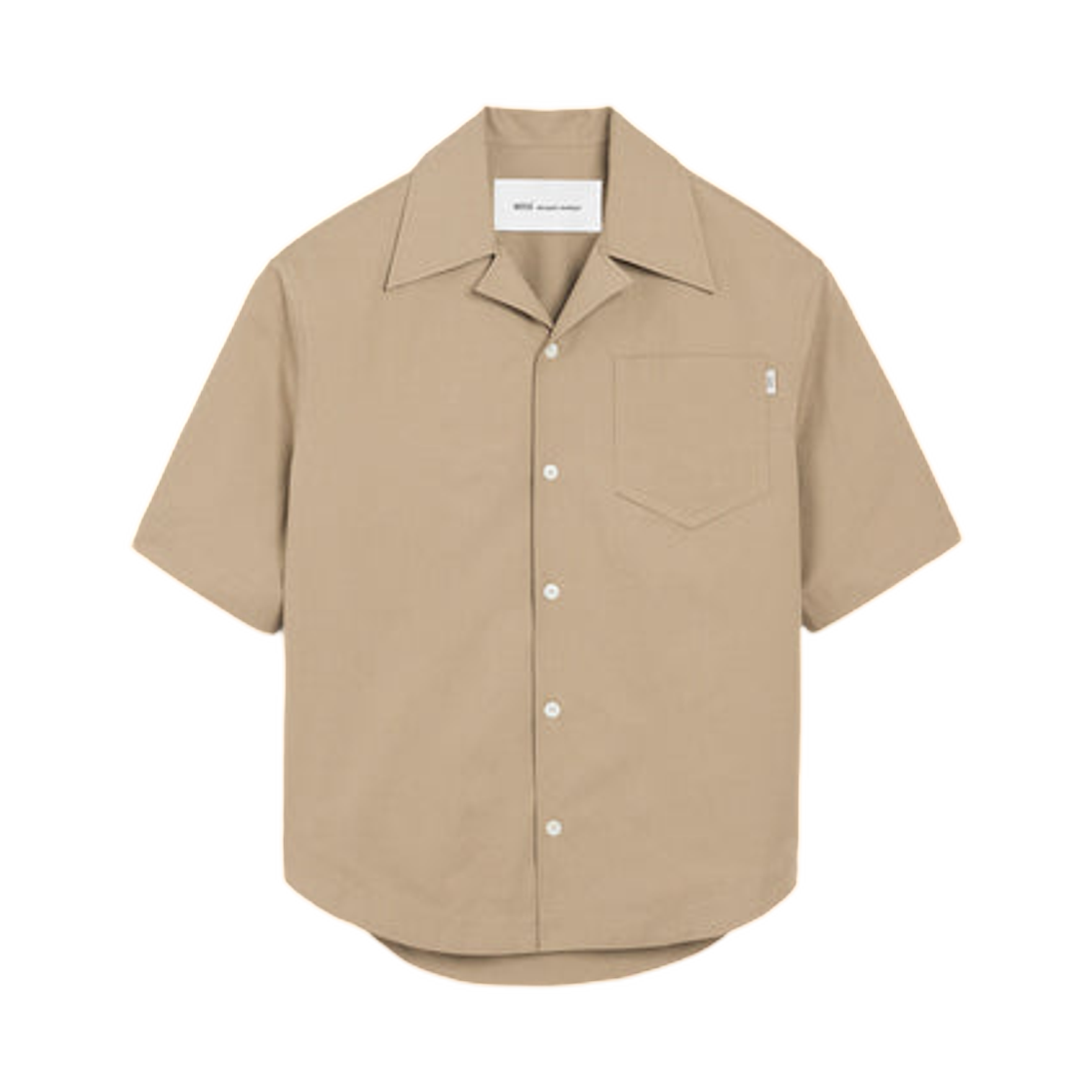 USH811-CO0214-A036 AMI Beige Cotton Short Sleeve Camp Collar Wide Shirt Taupe Beige