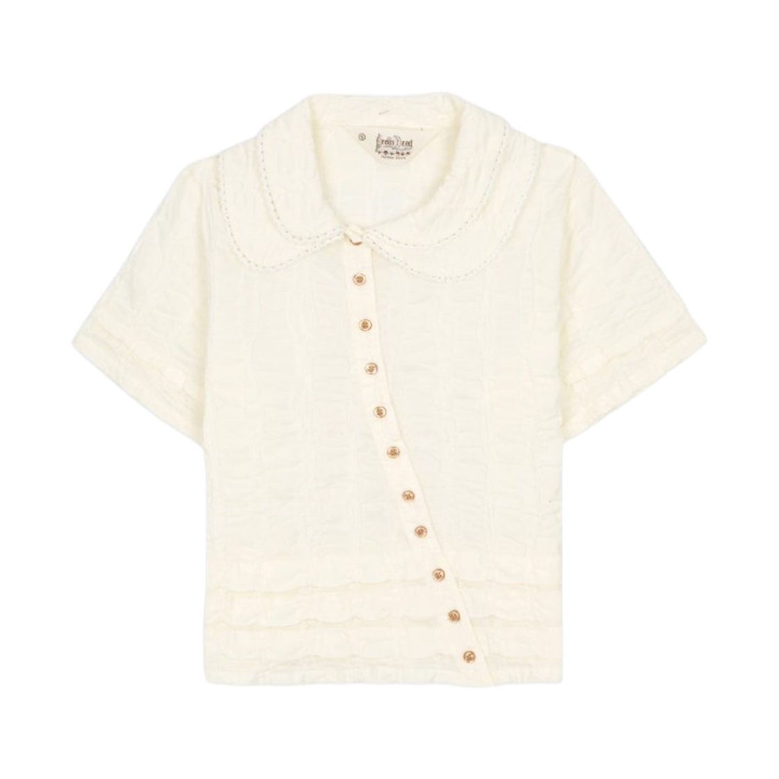(W) 브레인 데드 트위스트 시어서커 버튼 업 셔츠 크림((W) Brain Dead Twisted Seersucker Button Up Shirt Cream)