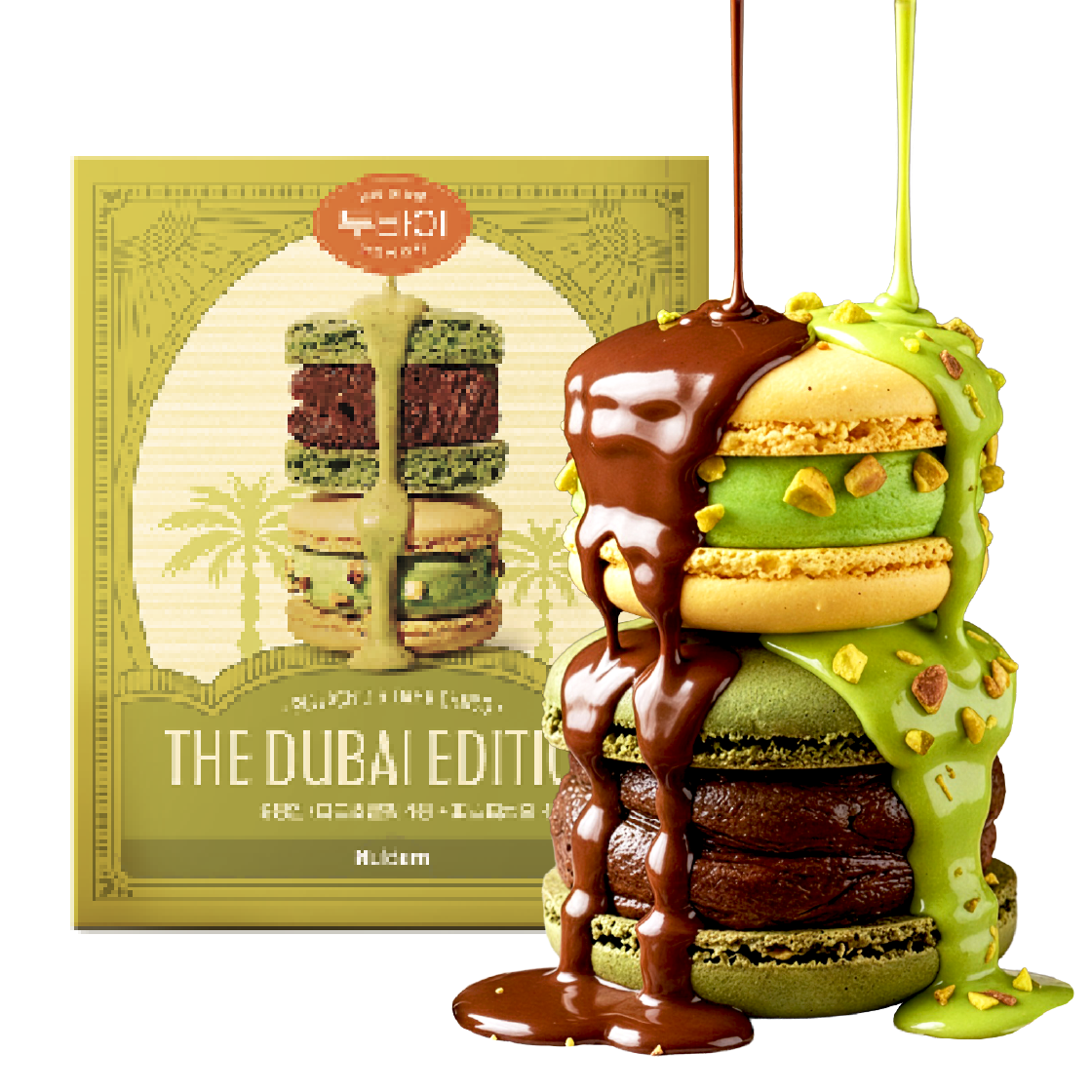 널담 두바이 쫀득 뚱카롱 8구 1박스 (초코/ 피스타치오맛, 개당 50g)(Nuldam Dubai-Inspired Thick-Filled Macaron Collection (8 units))