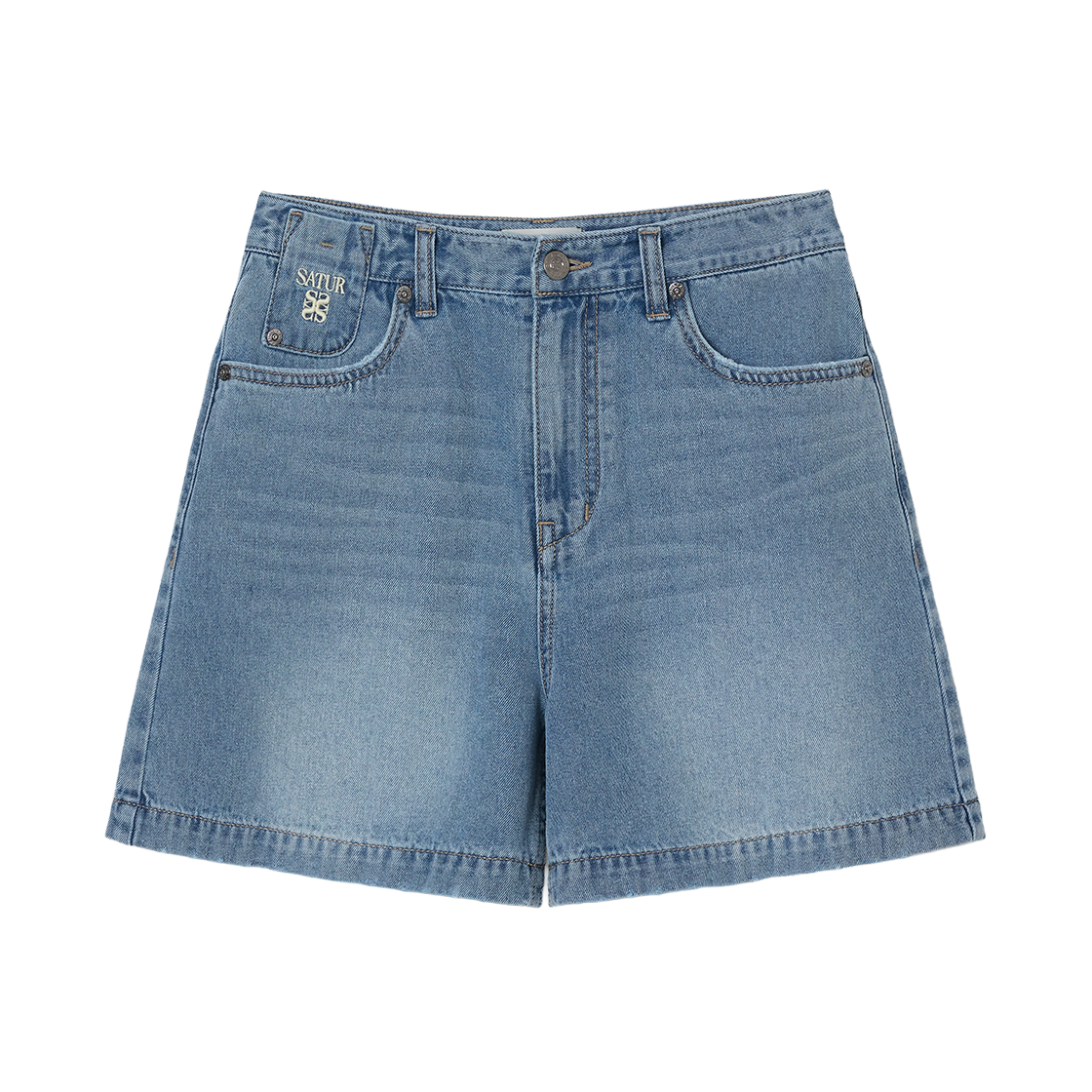 세터 우먼 워시드 데님 쇼츠 블루(SATUR W Washed Denim Shorts Blue)