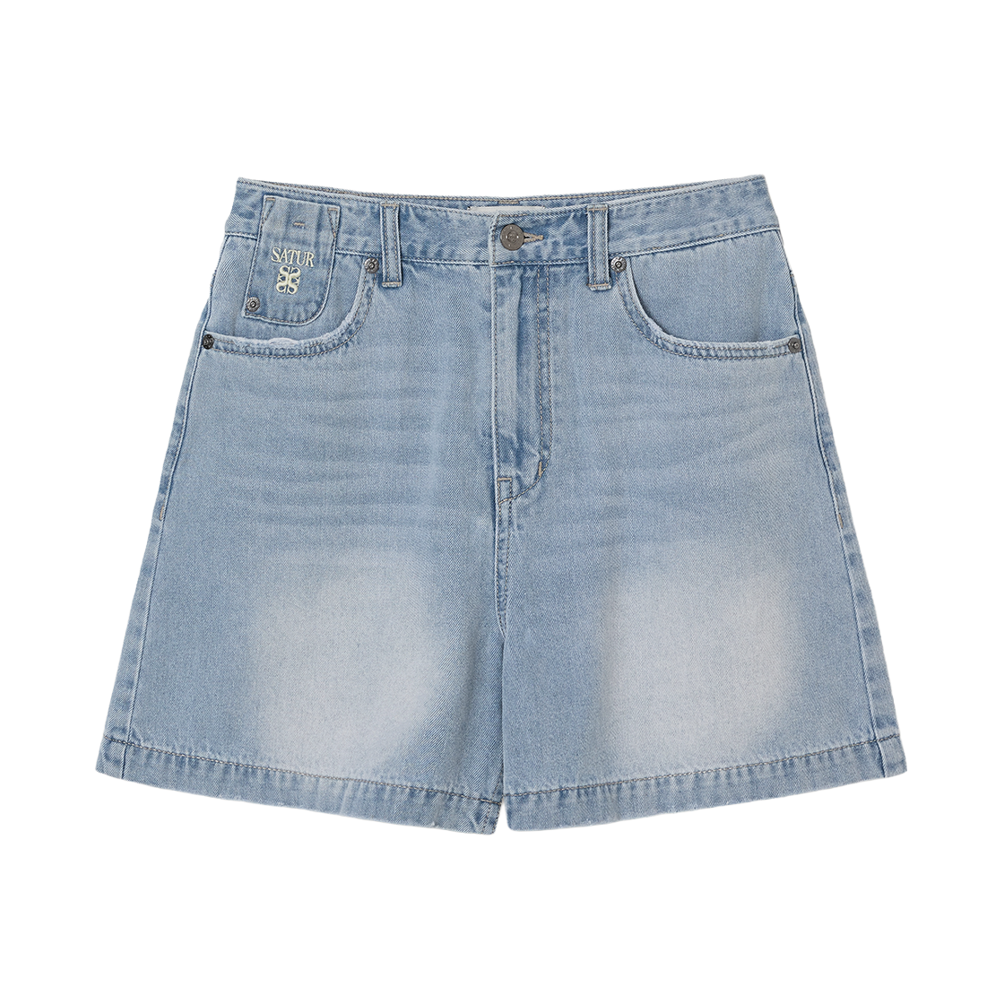 세터 우먼 워시드 데님 쇼츠 라이트 블루(SATUR W Washed Denim Shorts Light Blue)