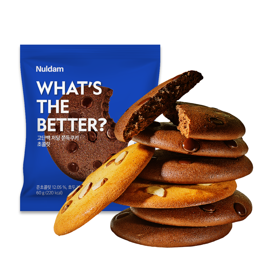 널담 고단백 저당 상온 쫀득 쿠키 6개 (2가지맛 택2, 개당 60g)(Nuldam Shelf-Stable High-Protein Chewy Cookie Set (6 Count))