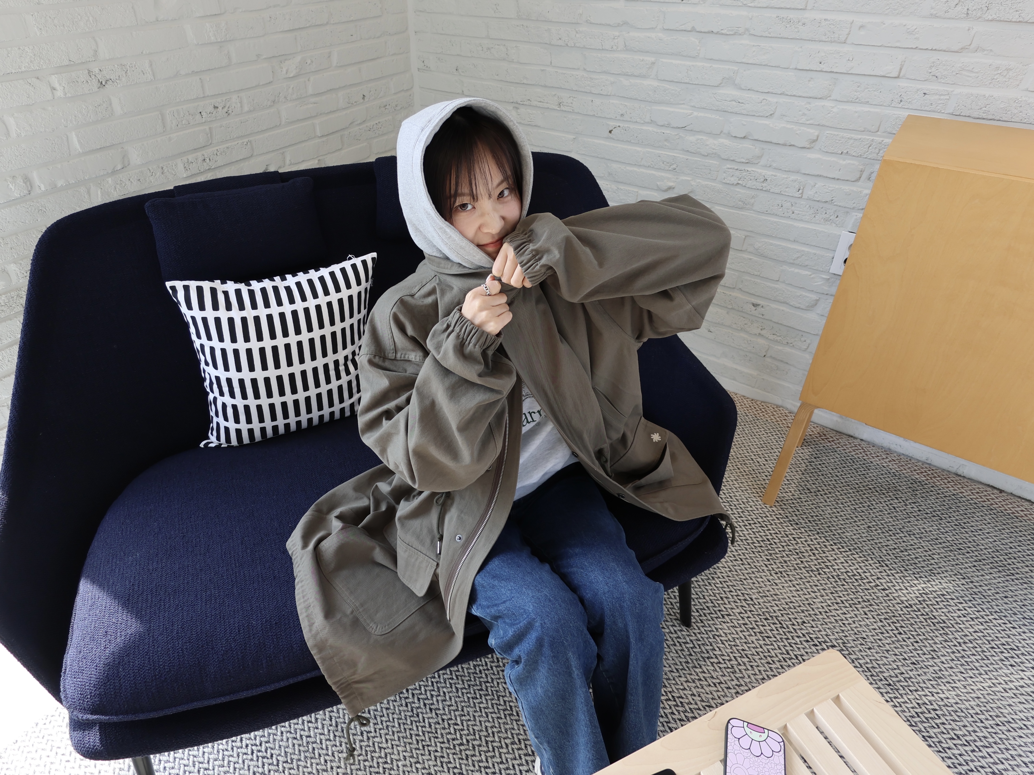 SLOW RECORD HOUSE Vintage Washed Military Jacket Khaki 착용 스타일