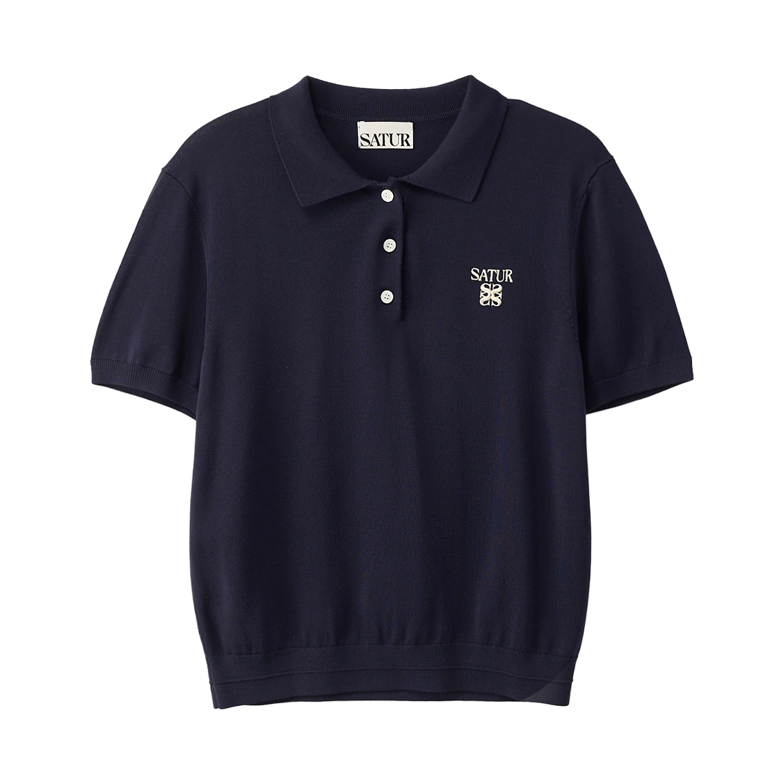 세터 우먼 클래식 칼라 하프 니트 네이비