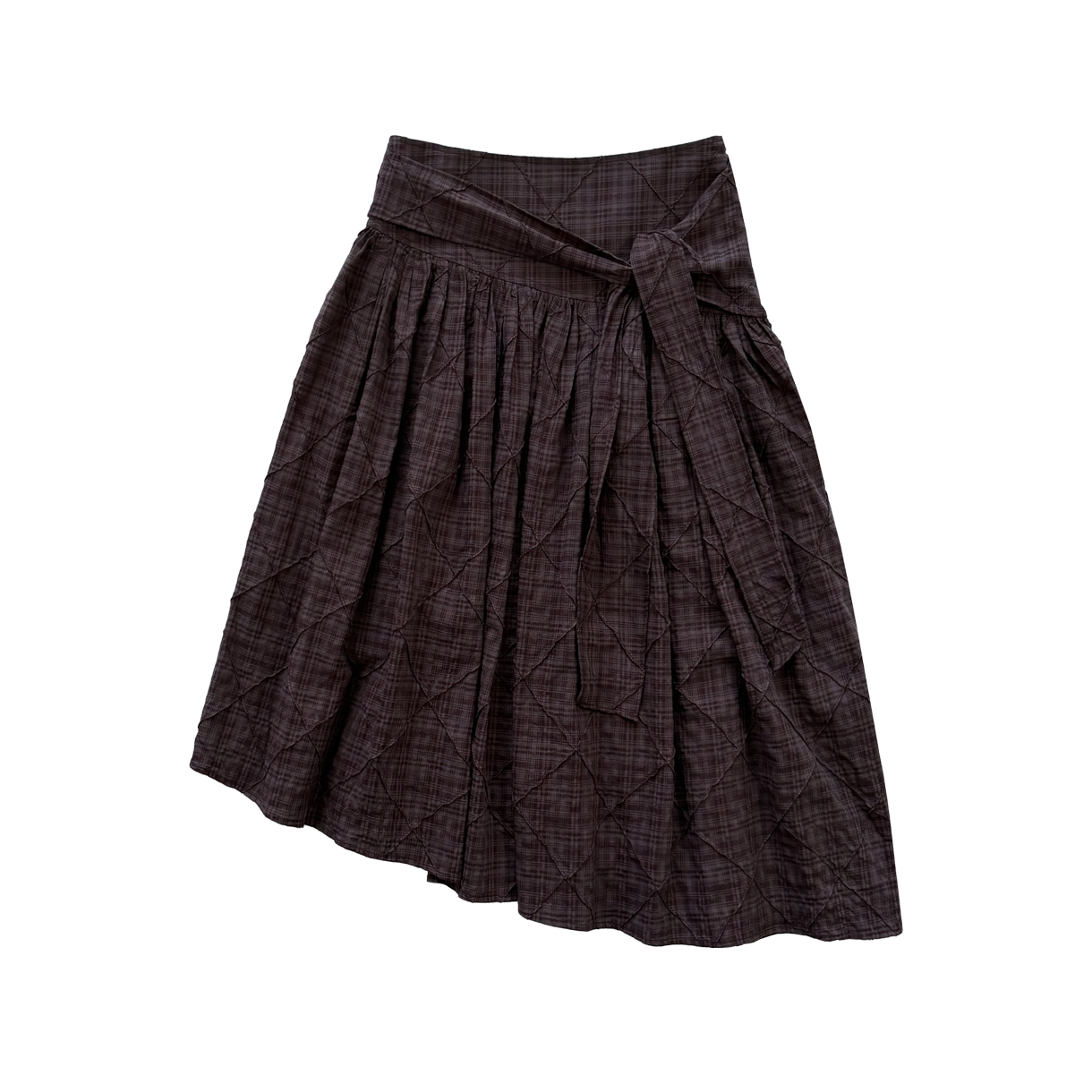 오드미 코지 체크 리본 스커트 - 브라운(ODDME Cozy Check Ribbon skirt - Brown)