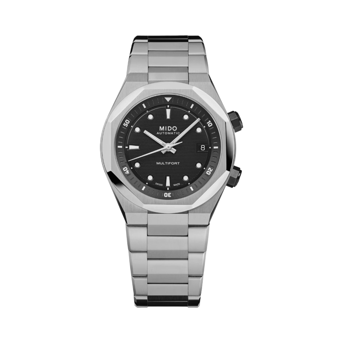 미도 멀티포트 8 투 크라운즈 오토매틱 38.4mm 스테인리스 스틸 그레이 블랙(Mido Multifort 8 Two Crowns Automatic 38.4mm Stainless Steel Grey Black)