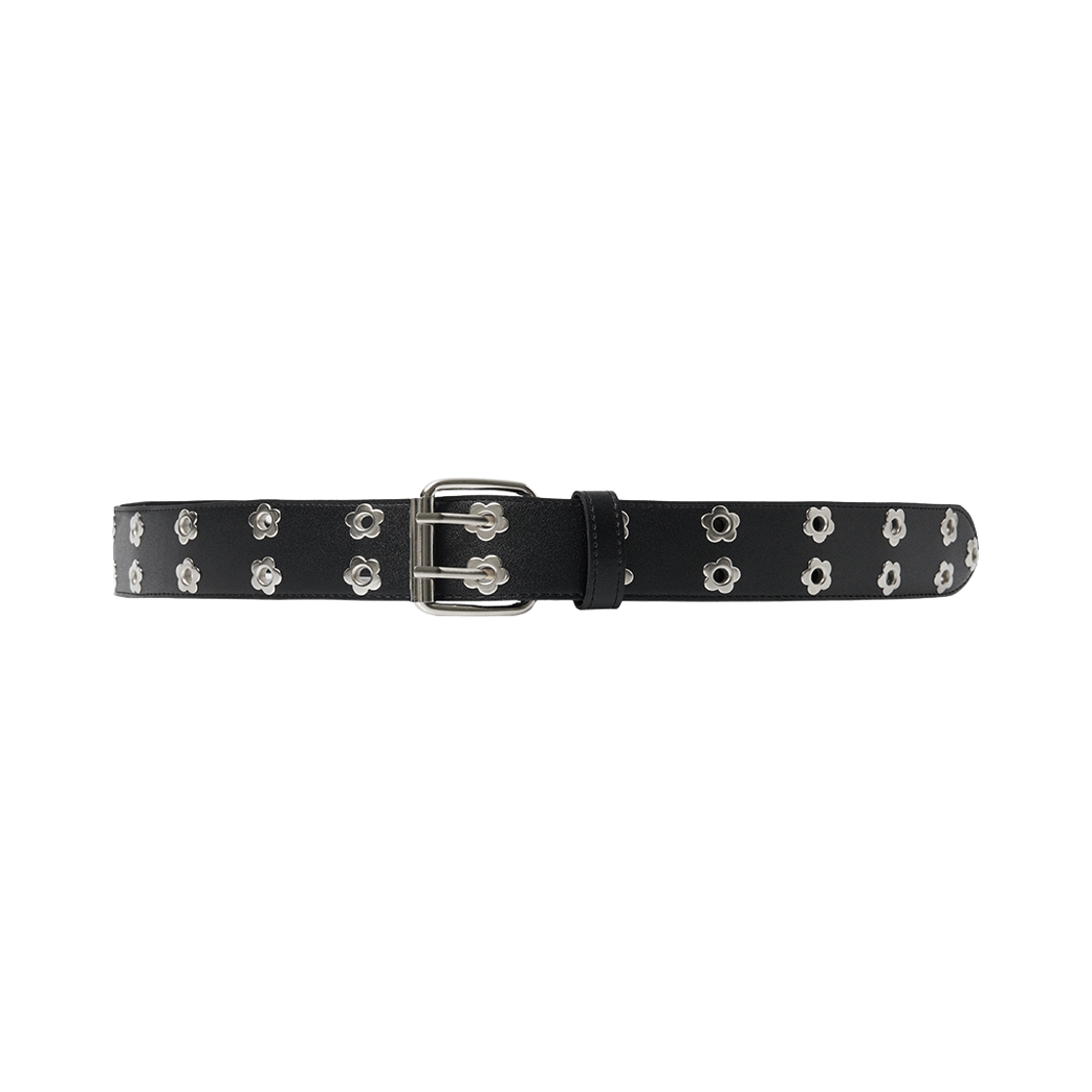 슬릭글로우 더블 플라워 스터드 아일렛 벨트 블랙(SLEEKGLOW Double Flower Stud Eyelet Belt Black)