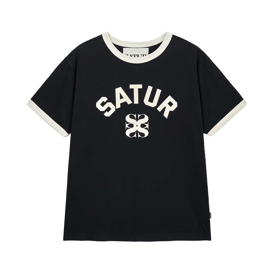 세터 아치 로고 링거 반팔 티셔츠 블랙(SATUR Arch Logo Ringer T-Shirt Black)