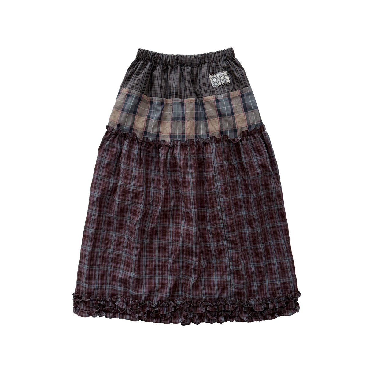 오드미 체크 프릴 스커트 - 버건디(ODDME Check frill skirt - Burgundy)