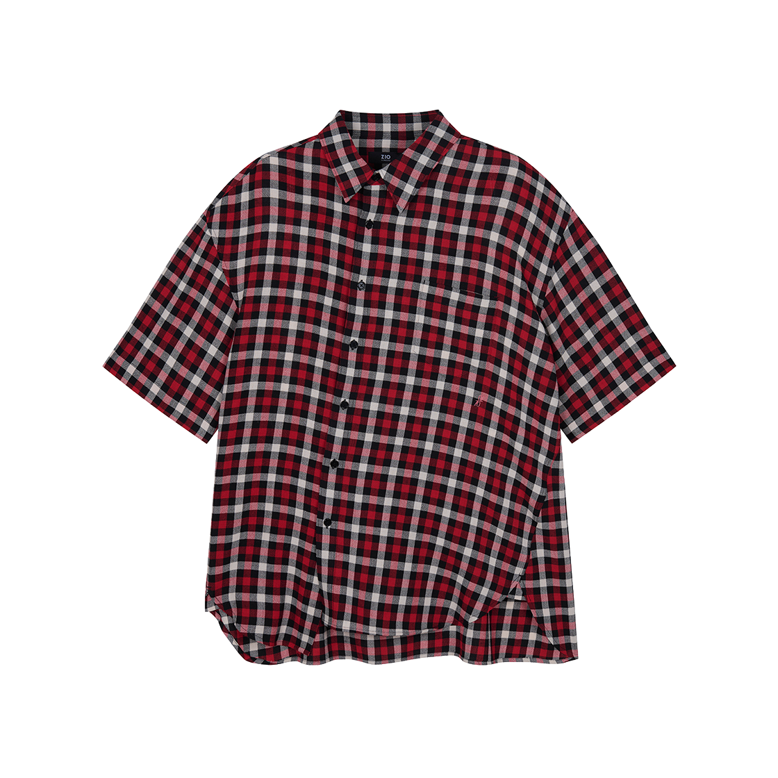 지오송지오 컬렉션 라울뒤피 어시매트릭 체크 하프 셔츠 레드 BI3SH332RE(ZIOSONGZIO COLLECTION Raoul Dufy Asymmetric Check Half Shirt Red)