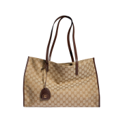 Gucci Large Tote Bag With Charm Sand Dark Brown