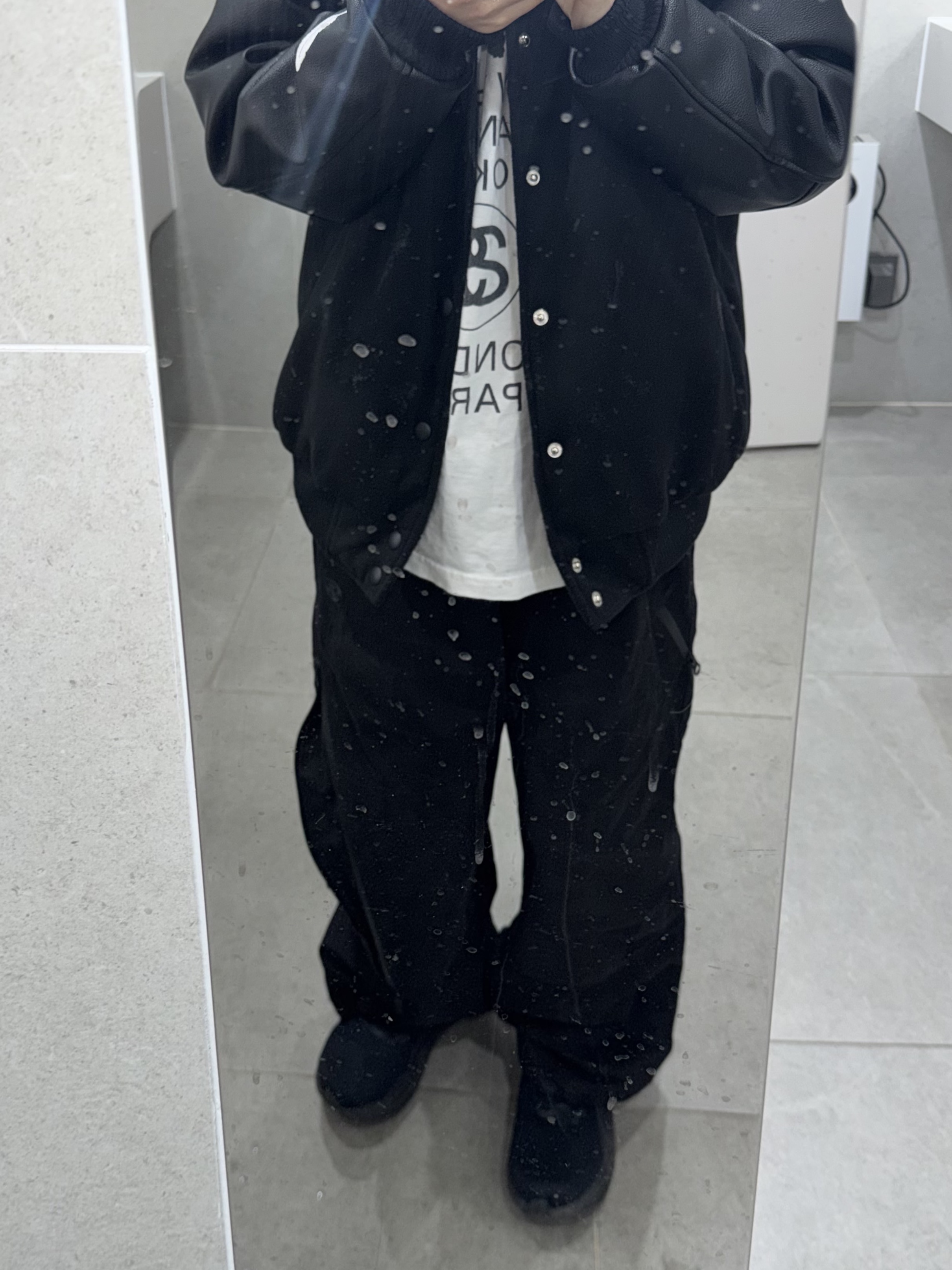 Sansan Gear Affine Curve Pants Black_26SS, Stussy World Tour LS T-Shirt White 2024 착용 스타일
