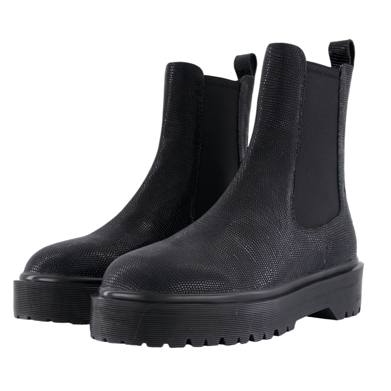 언더마이카 볼드 리자드 엠보스드 첼시 부츠 블랙