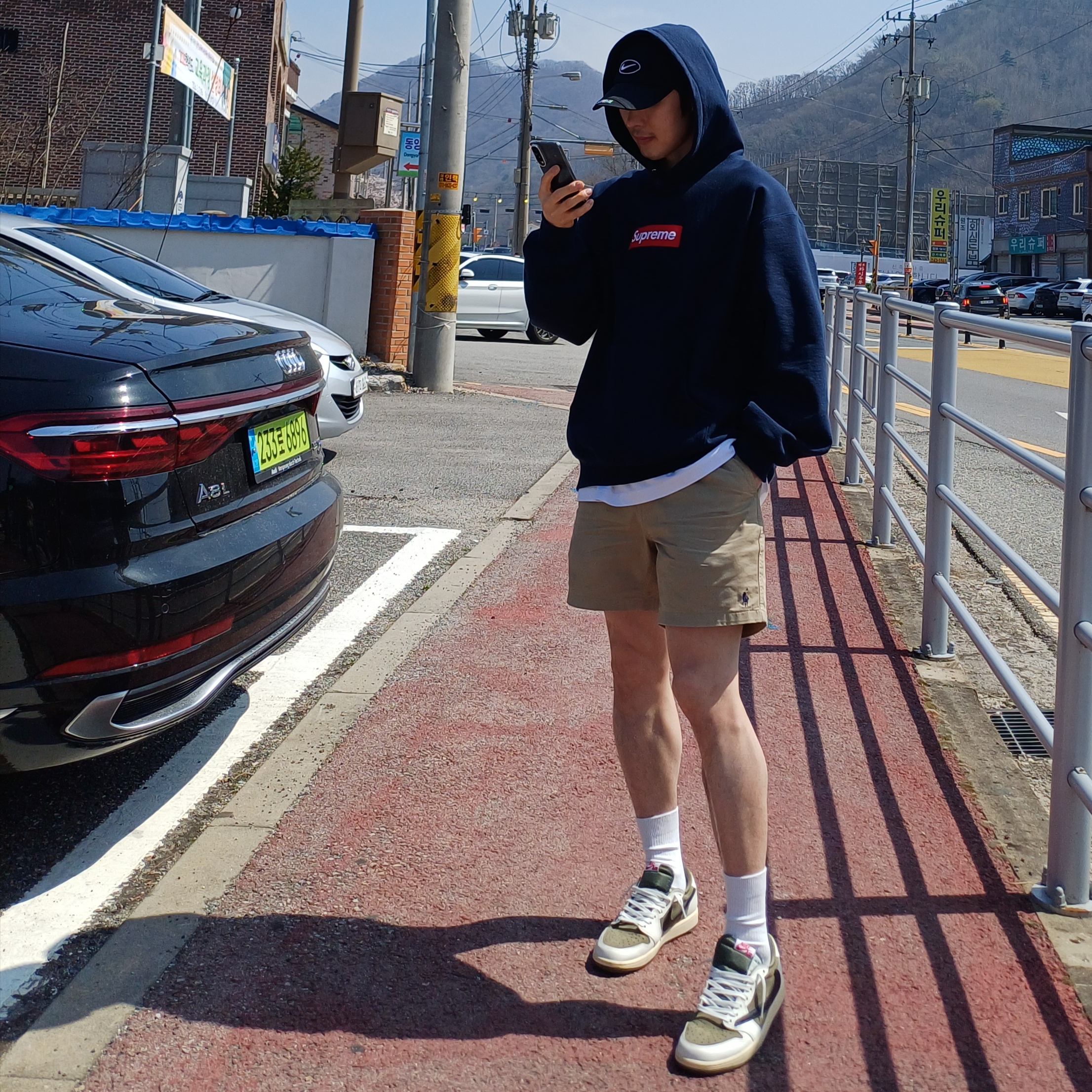 Supreme Box Logo Hooded Sweatshirt Navy - 24FW 착용 스타일