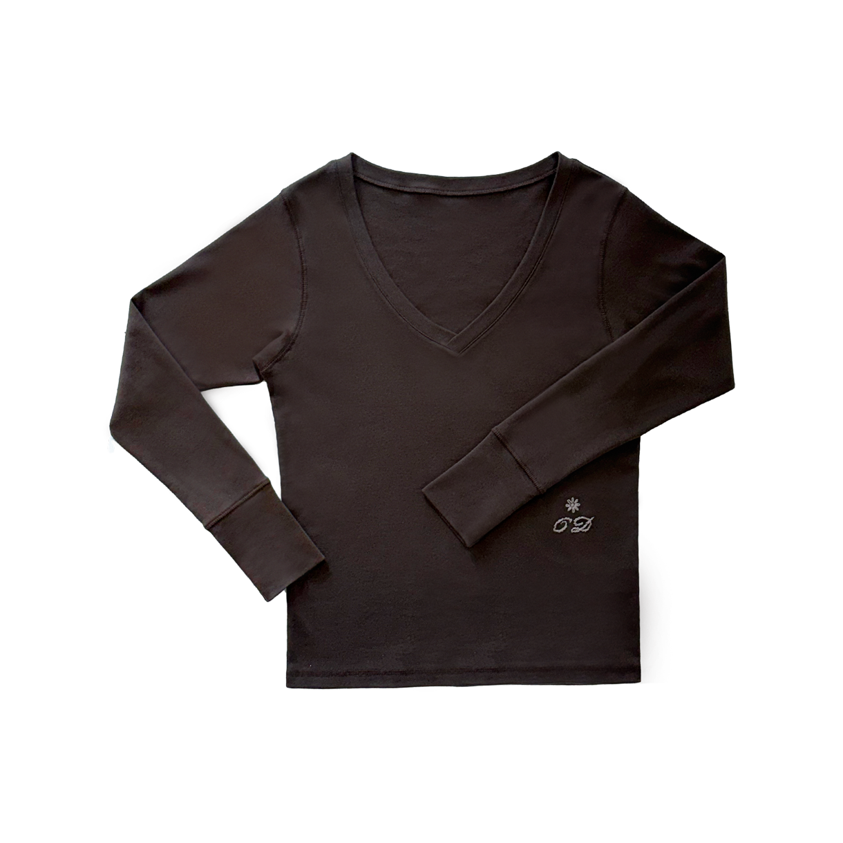 오드미 루즈 브이넥 롱 슬리브 - 브라운(ODDME Loose V-Neck Long Sleeve - Brown)