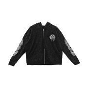 Chrome Hearts All Over Cross Horseshoe Logo Floral Zip-Up Hoodie Black