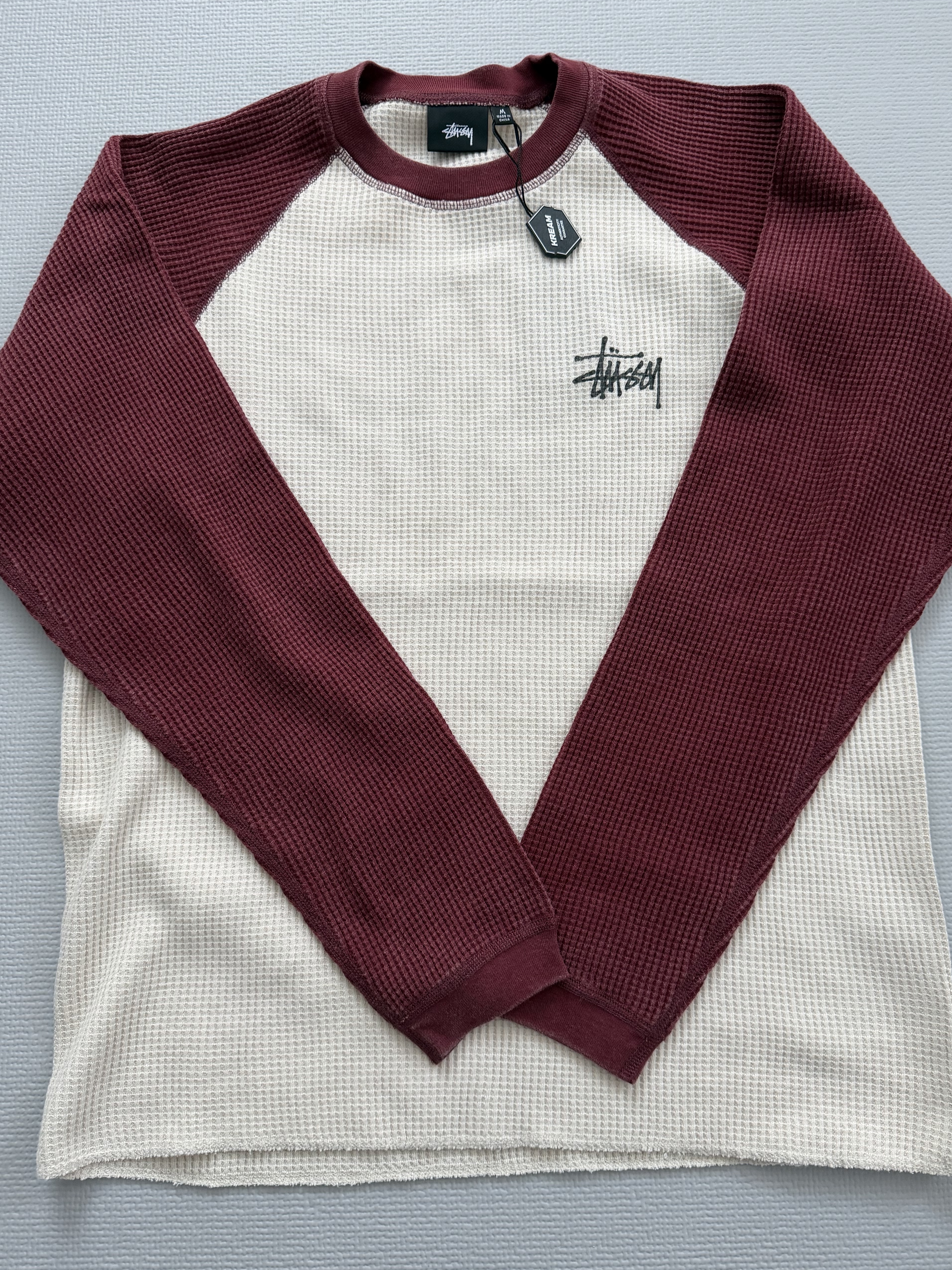 Stussy Basic Stussy Thermal 2 Tone LS T-Shirt Off White 착용 스타일
