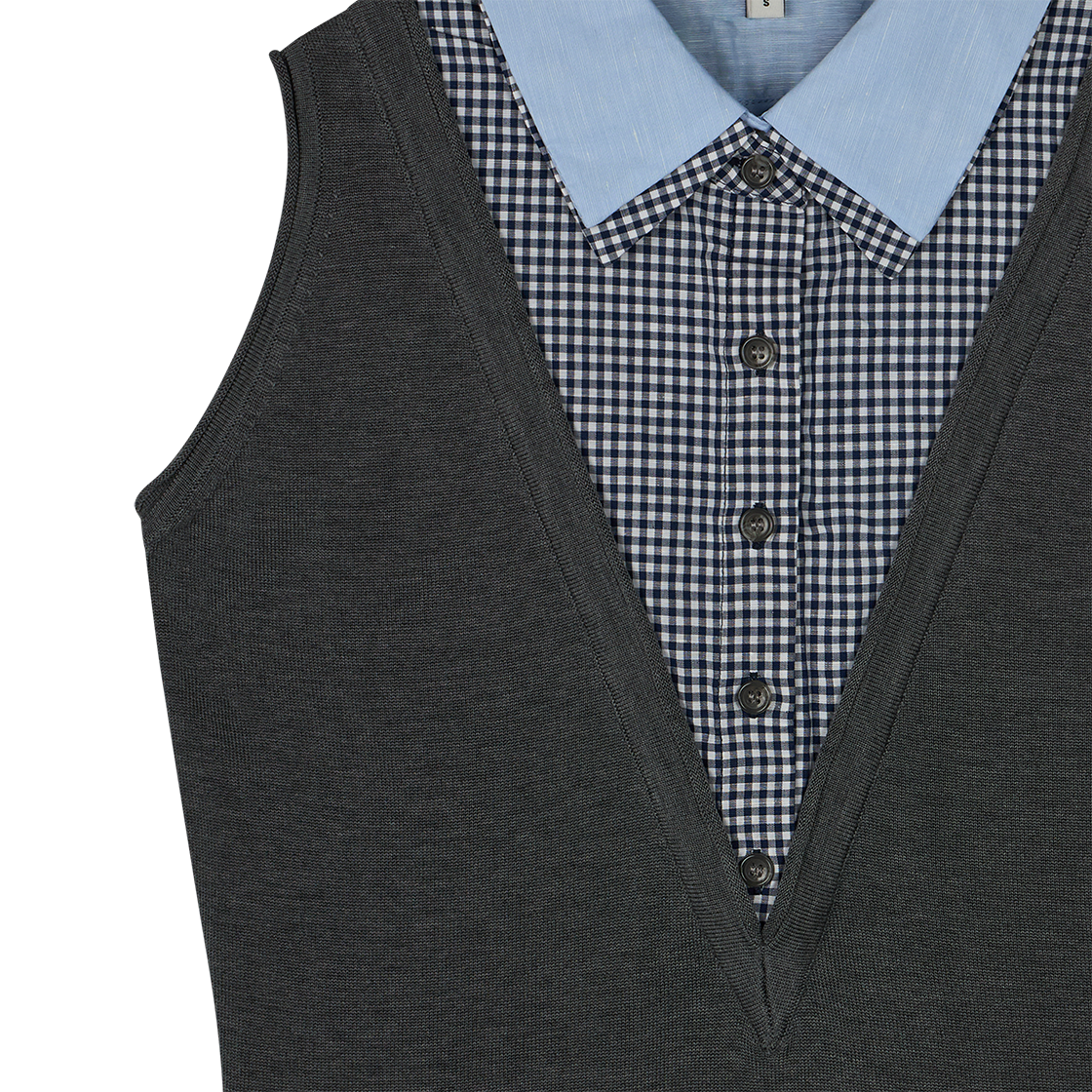마크공 우먼 그레이 슬리브리스 니트 탑 위드 멀티 레이어 칼라 그레이 - 26SS(Markgong Women Grey Sleeveless Knit Top With Multi Layer Collar Gray - 26SS) - 4