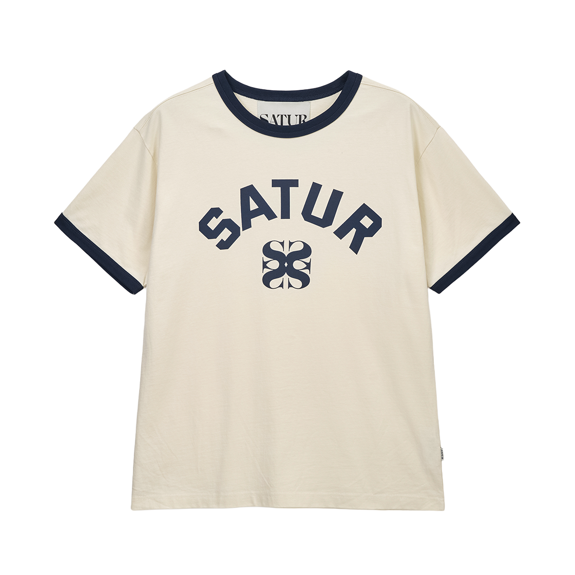 세터 아치 로고 링거 반팔 티셔츠 크림(SATUR Arch Logo Ringer T-Shirt Cream)