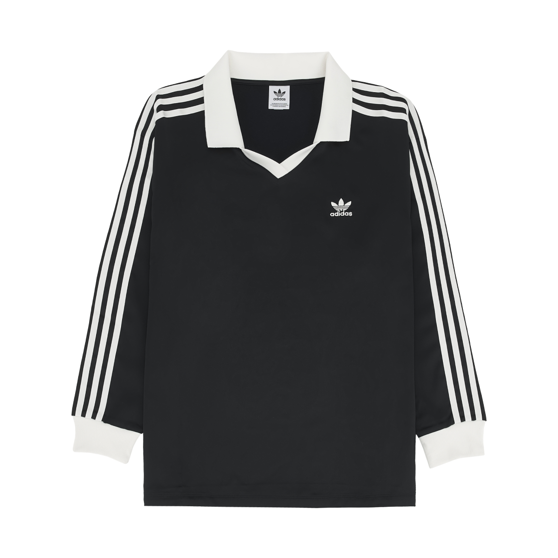 (W) 아디다스 삼선 사틴 롱슬리브 티셔츠 블랙 - KR 사이즈((W) Adidas 3-Stripes Satin Long Sleeve T-Shirt Black - KR Sizing)