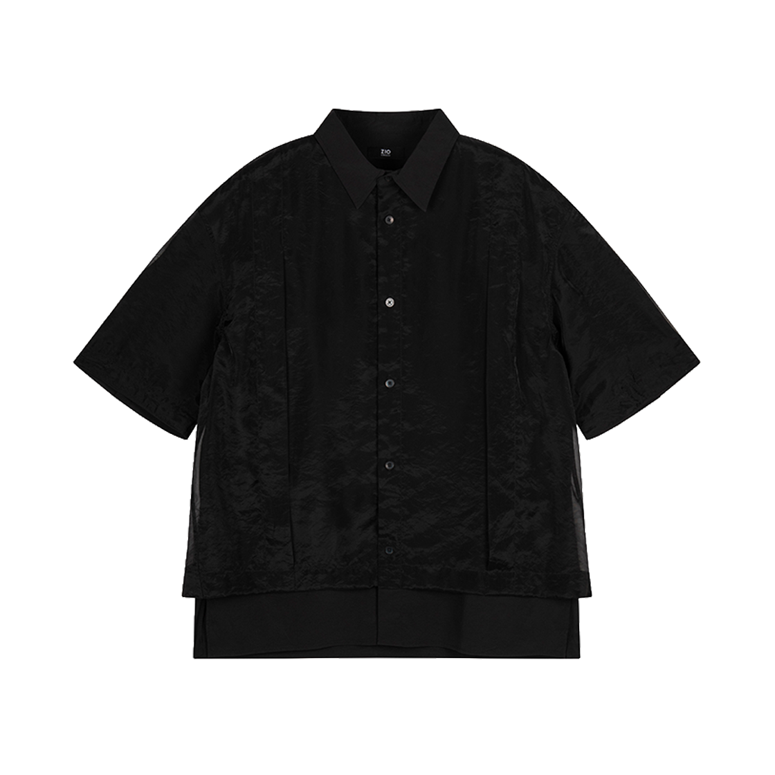 지오송지오 컬렉션 오간자 레이어드 크롭 하프 셔츠 블랙 BI3SH301BK(ZIOSONGZIO COLLECTION Organza Layered Crop Half Shirt Black)