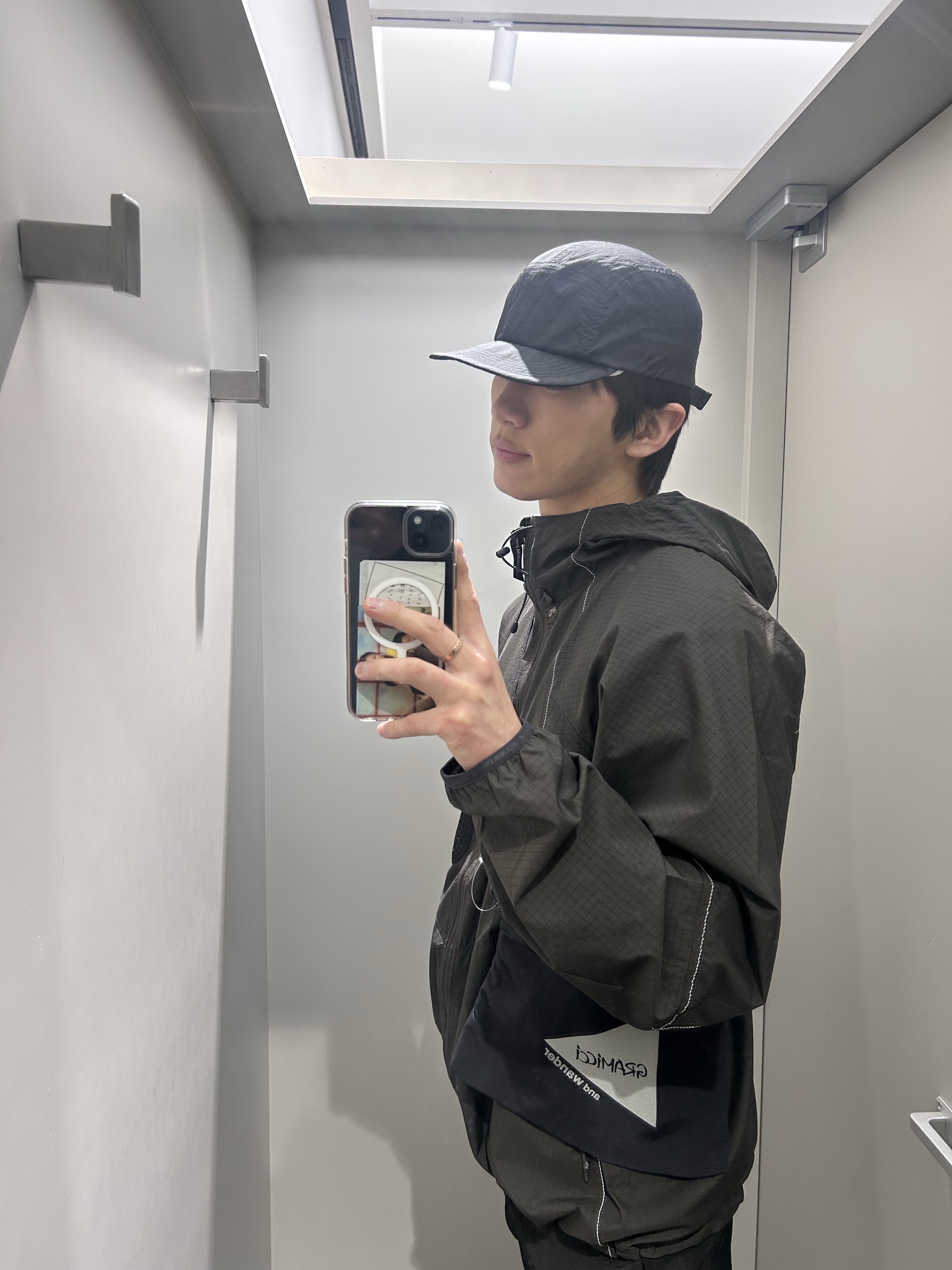 And Wander 010 Breath Rip Hoodie Charcoal - 26SS, Goldwin Sheer Nylon Cap Black 착용 스타일 - 2