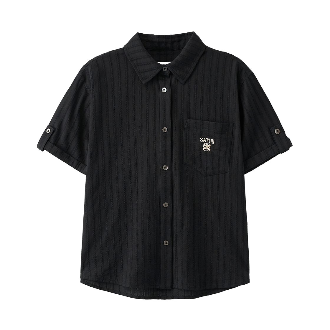 SA262WSH01BLK0 SATUR W Roll Up Half Shirt Black