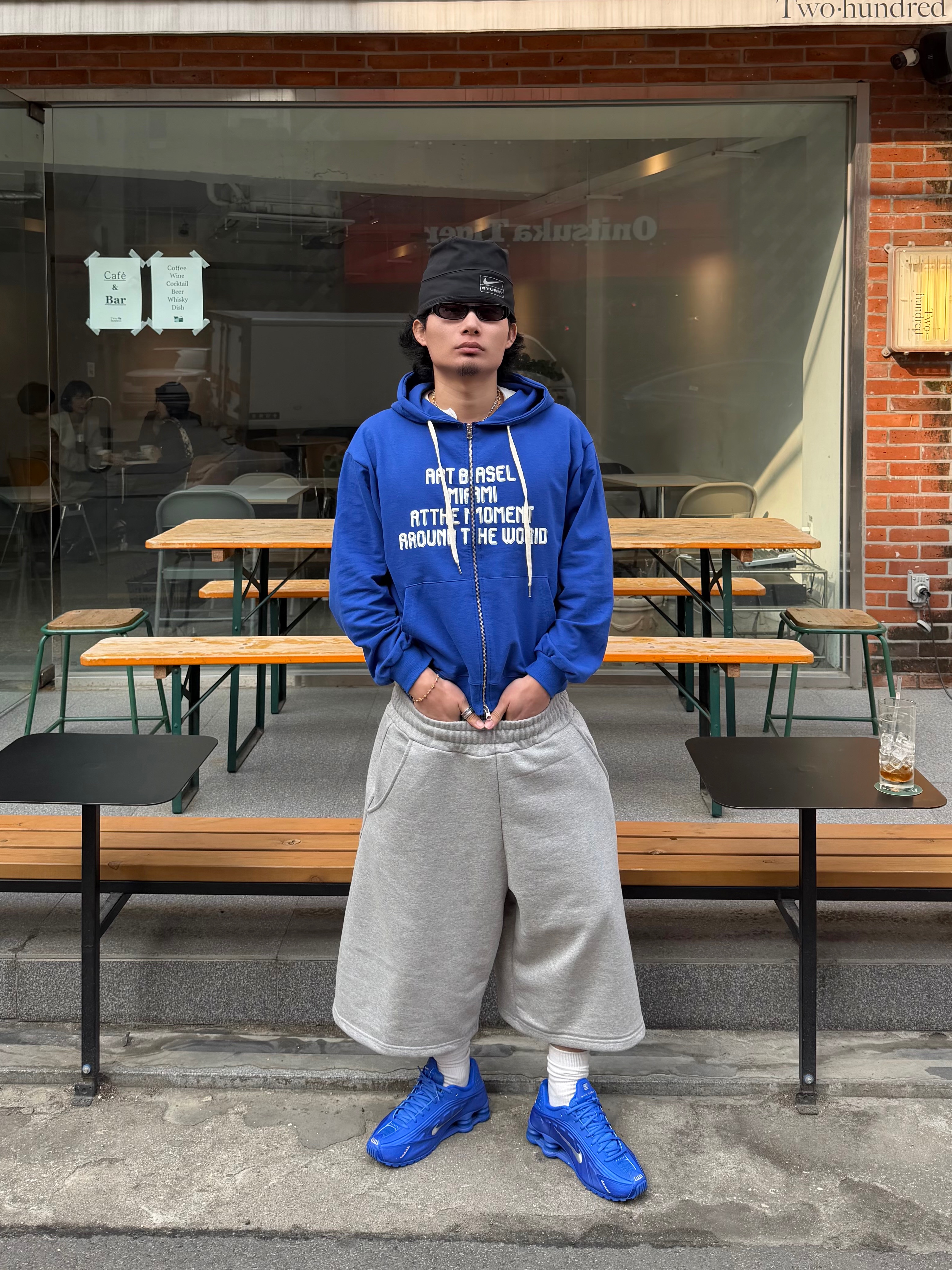 (W) Nike Shox R4 Racer Blue and Metallic Silver, Nike x Stussy Skull Cap Black 착용 스타일 - 4