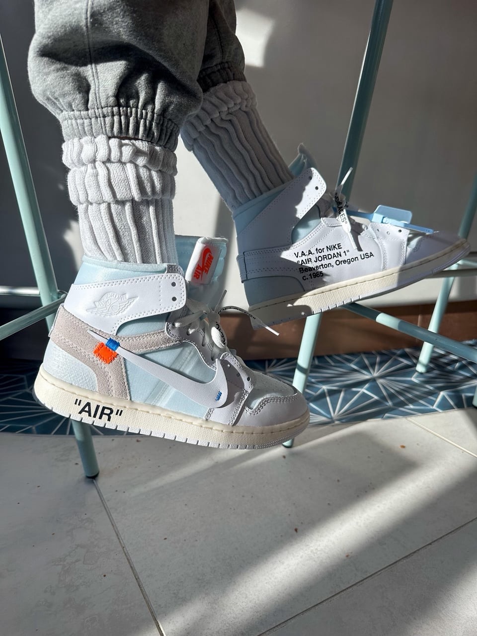 Jordan 1 x Virgil Abloh Archive Retro High Alaska White 착용 스타일