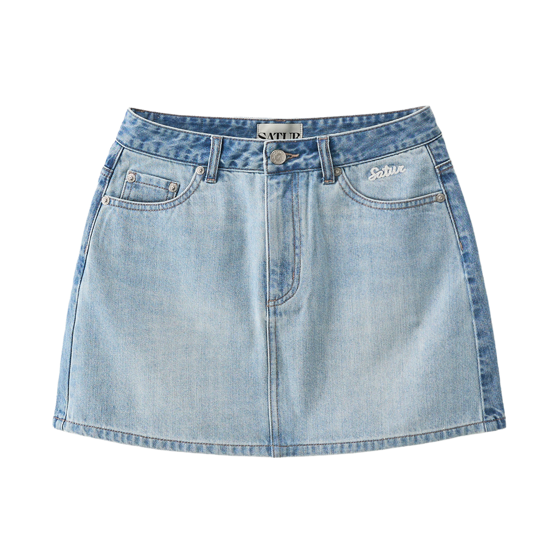 세터 우먼 콘트라스트 데님 미니 스커트 라이트 블루(SATUR W Contrast Denim Mini Skirt Light Blue)