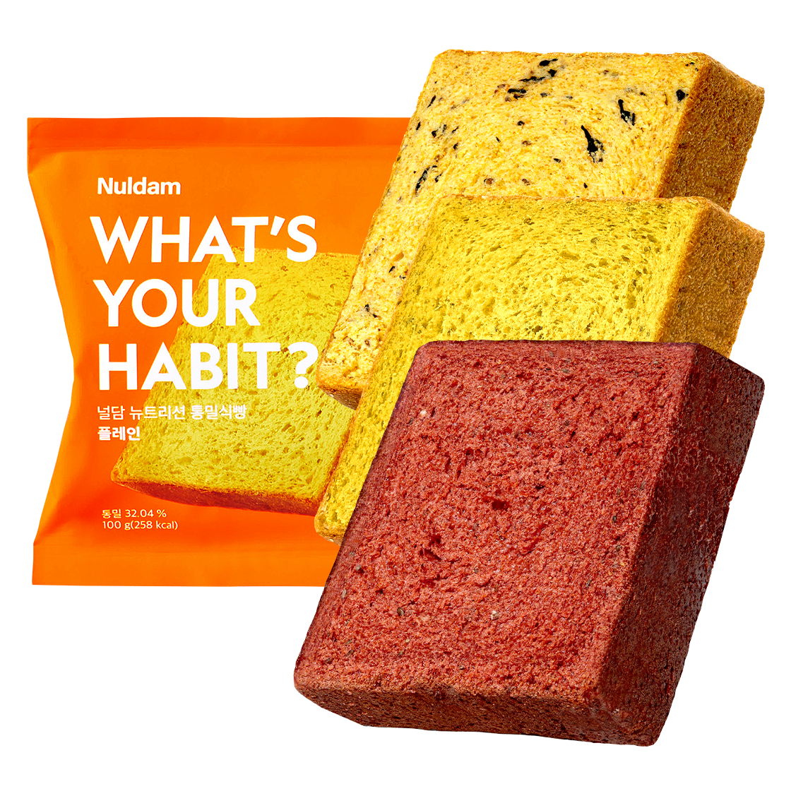 널담 고단백 저당 완전영양 통밀 식빵 6개 (3가지맛, 개당 100g)(NuldamHigh-Protein & Low-Sugar Whole Wheat Bread (Set of 6))