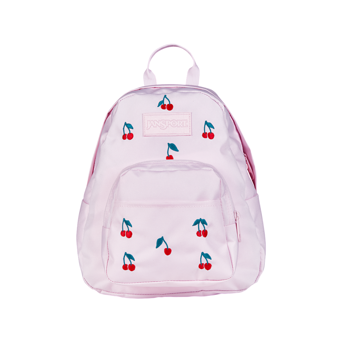 JS0A3C4JDLZ Jansport Half Pint FX Mini Backpack Pink Ice Cherry Embroidery