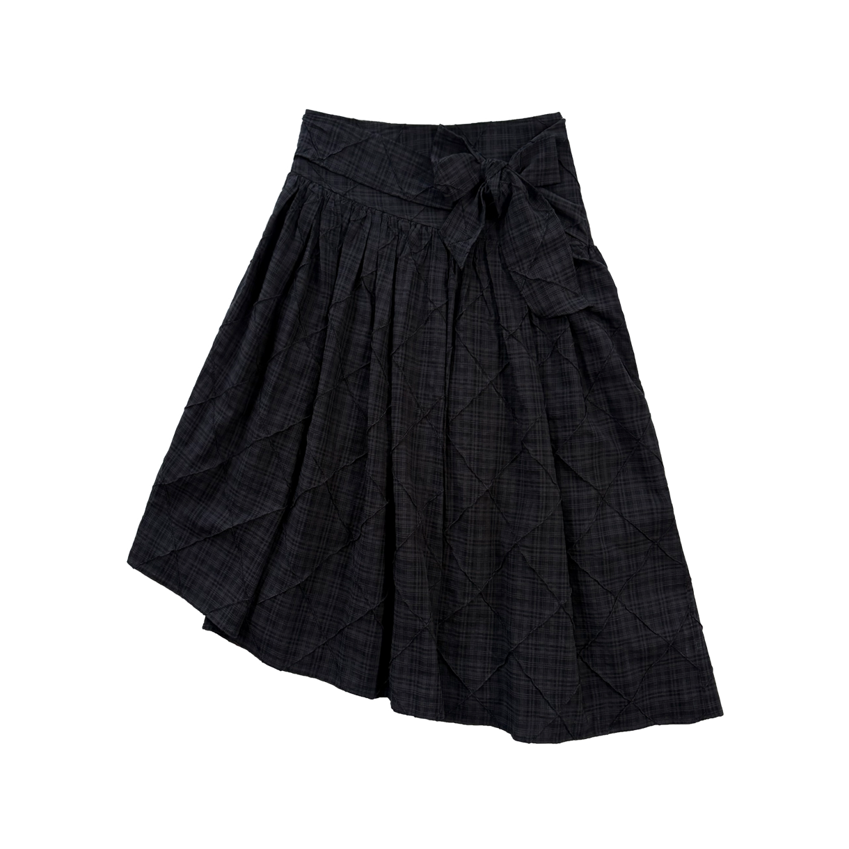 오드미 코지 체크 리본 스커트 - 블랙(ODDME Cozy Check Ribbon skirt - Black)