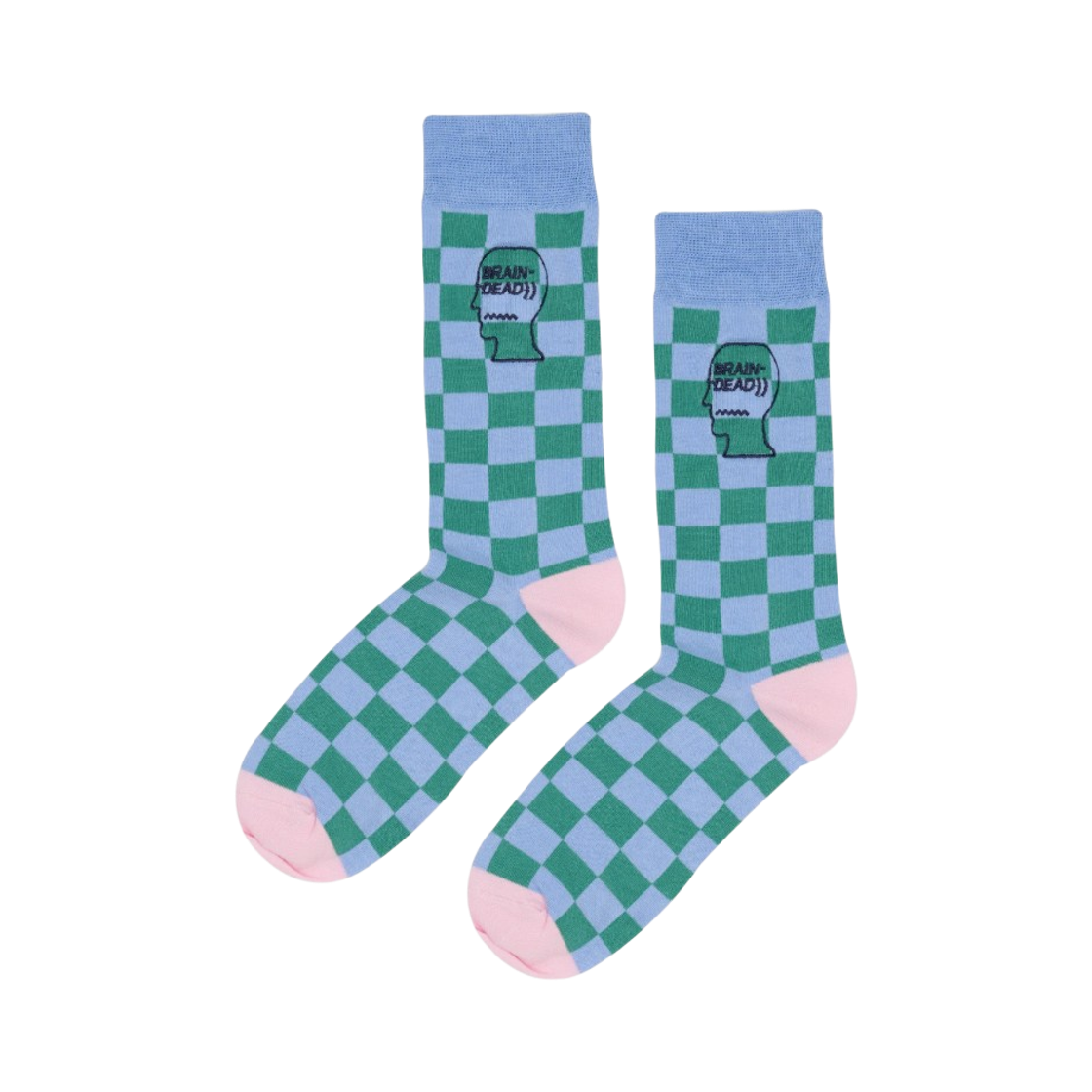 브레인 데드 로고 헤드 드레스 삭스 블루 체커드(Brain Dead Logo Head Dress Socks Blue Checkered)