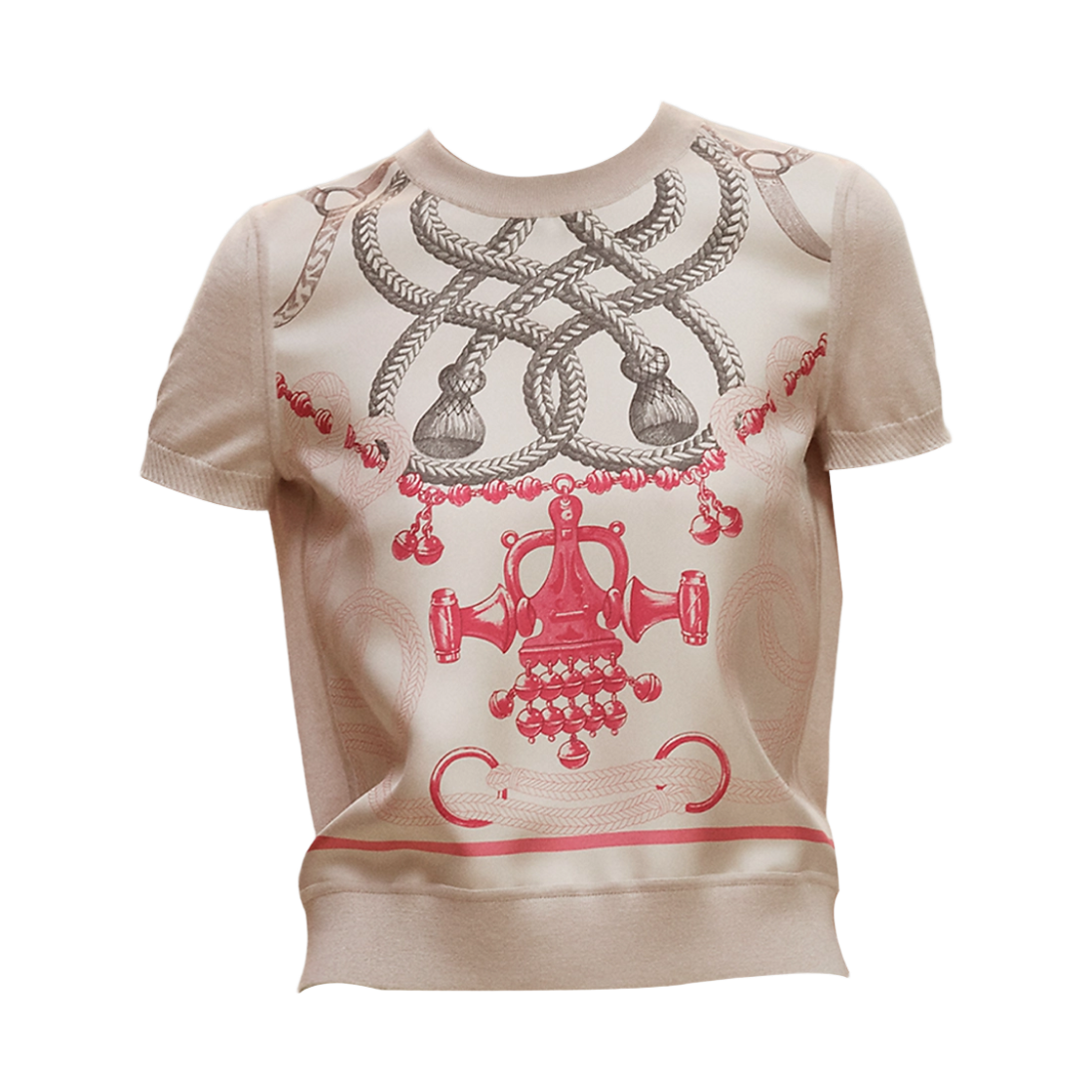 (W) 에르메스 팔프루아 리믹스 숏슬리브 트윌렌 스웨터 베이지 아부안((W) Hermes Palefroi Remix Short Sleeve Twillaine Sweater Beige Avoine) - 1