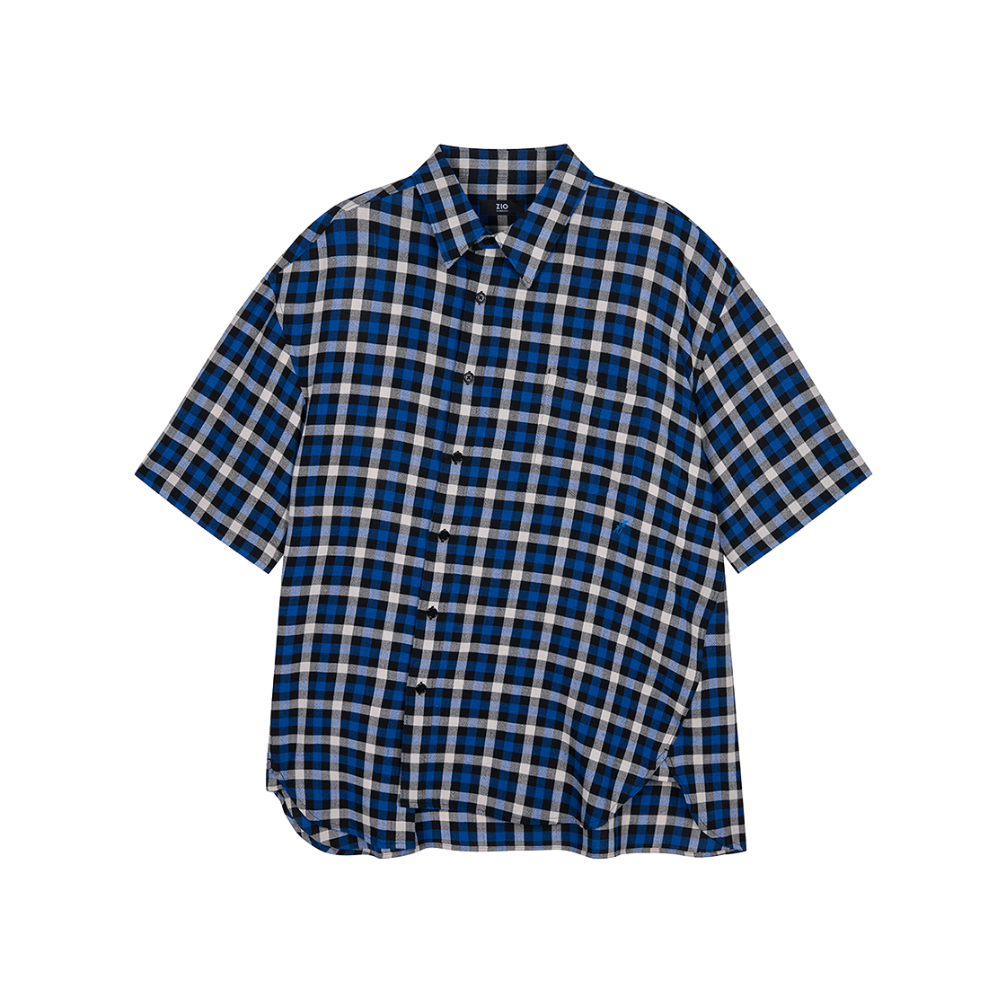 지오송지오 컬렉션 라울뒤피 어시매트릭 체크 하프 셔츠 블루 BI3SH333BL(ZIOSONGZIO COLLECTION Raoul Dufy Asymmetric Check Half Shirt Blue)