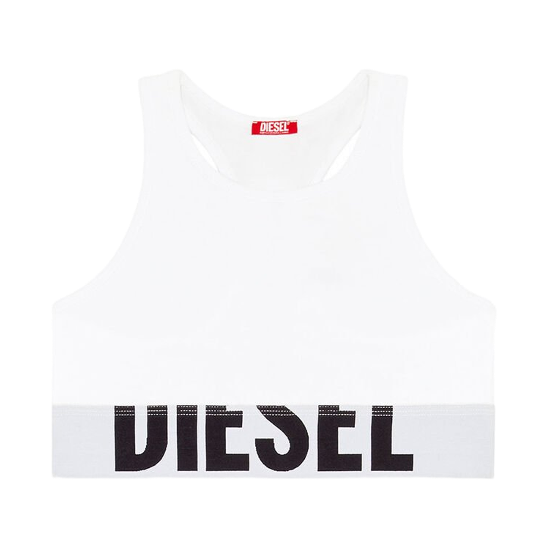 A145910HMAU-100 (W) Diesel UFSB-Cotton-Race-Bralette-XL Sports Bra with Cut-Off Logo White