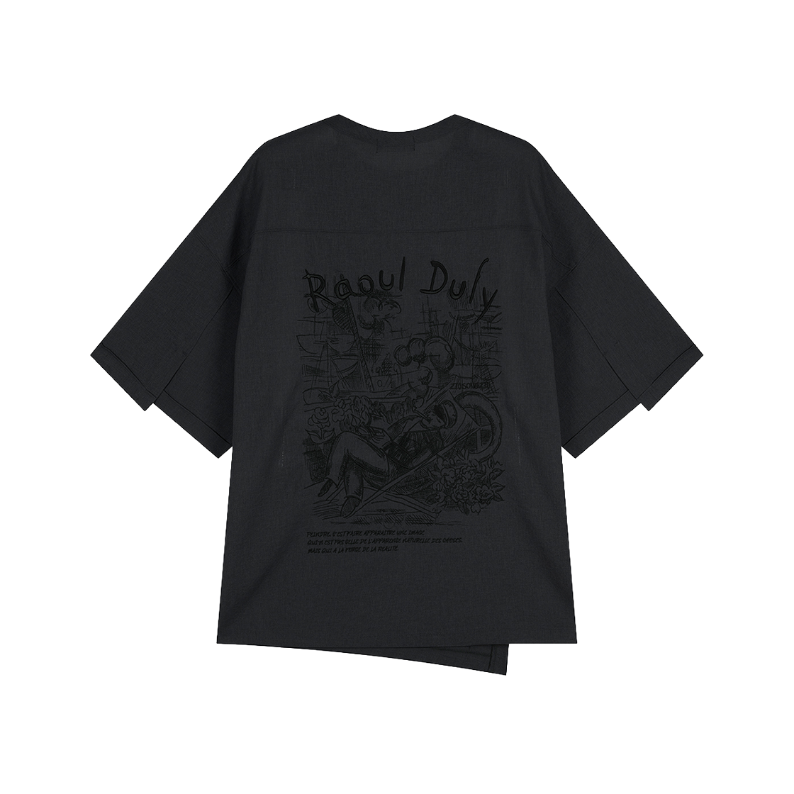 지오송지오 컬렉션 마드리갈 엠브로이드 우븐 티셔츠 차콜 BI3TS347CH(ZIOSONGZIO COLLECTION Madrigaux Embroidered Woven T Shirt Charcoal) - 2