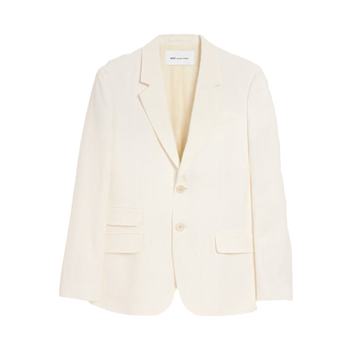 HBV763-VI0052-136 AMI White Blended Linen Single Breasted Straight Jacket White Cream