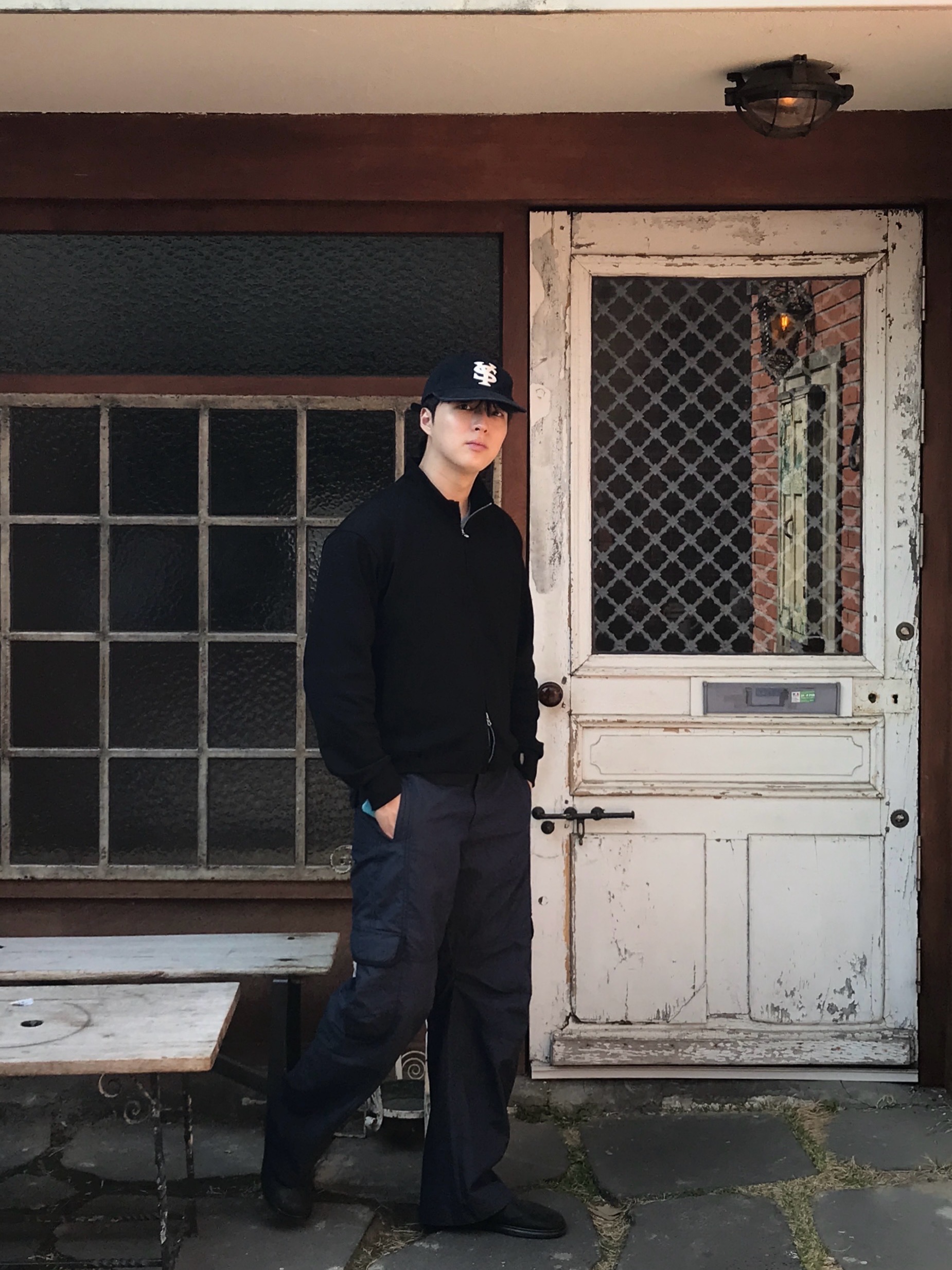 Sunday Ceremony Sy Logo 5 Panel Cotton Cap - Navy 착용 스타일 - 2