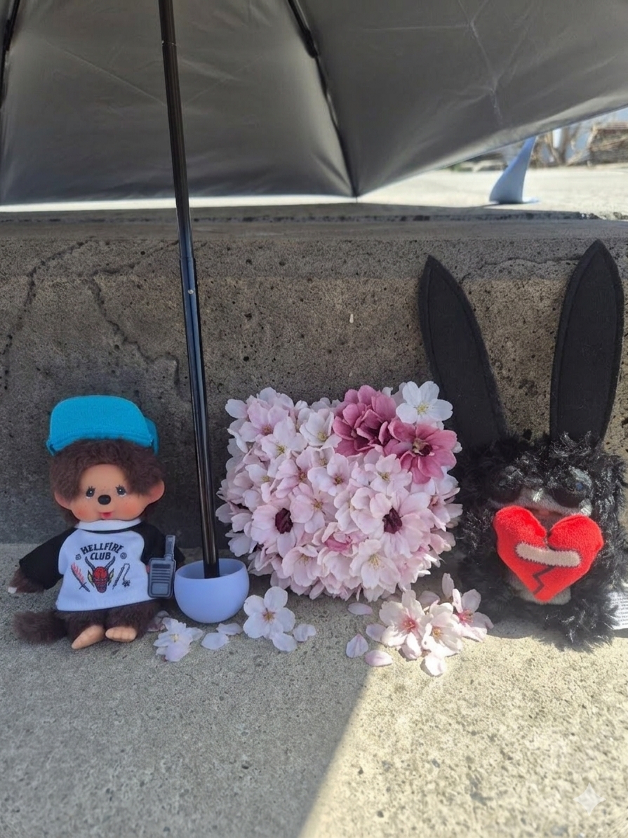 Monchhichi x Strange Things Key Chain Hellfire Club, Fuggler Long Long Ear Keyring Black 착용 스타일