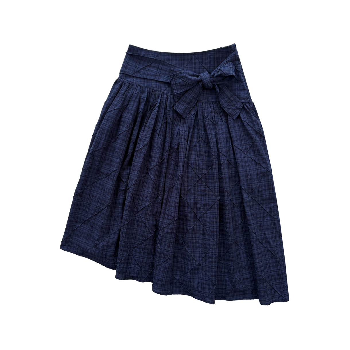 오드미 코지 체크 리본 스커트 - 네이비(ODDME Cozy Check Ribbon skirt - Navy)