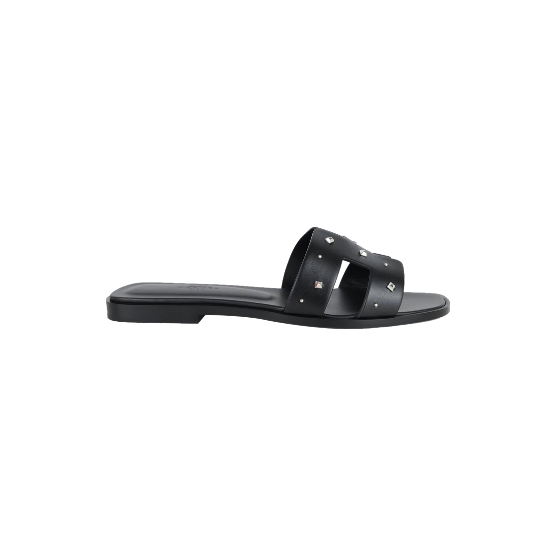 ITP32LQM8DG5 Hermes Oran Sandals in Noir 37.5 H251046Z02