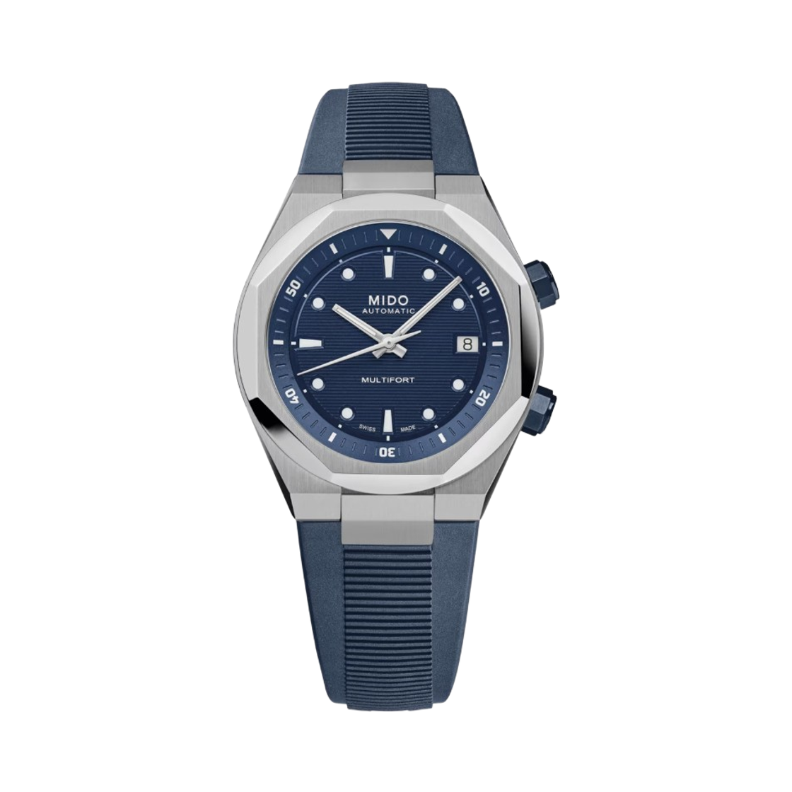 미도 멀티포트 8 투 크라운즈 오토매틱 38.4mm 스테인리스 스틸 블루(Mido Multifort 8 Two Crowns Automatic 38.4mm Stainless Steel Blue)